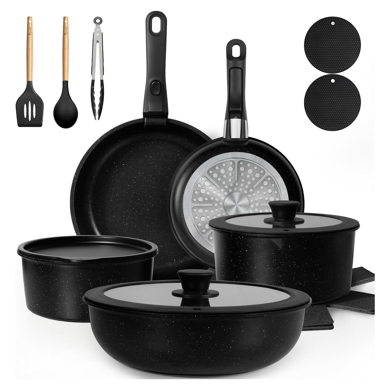 Juego de Ollas y Sartenes KIKCOIN 20 Piezas Antiadherente