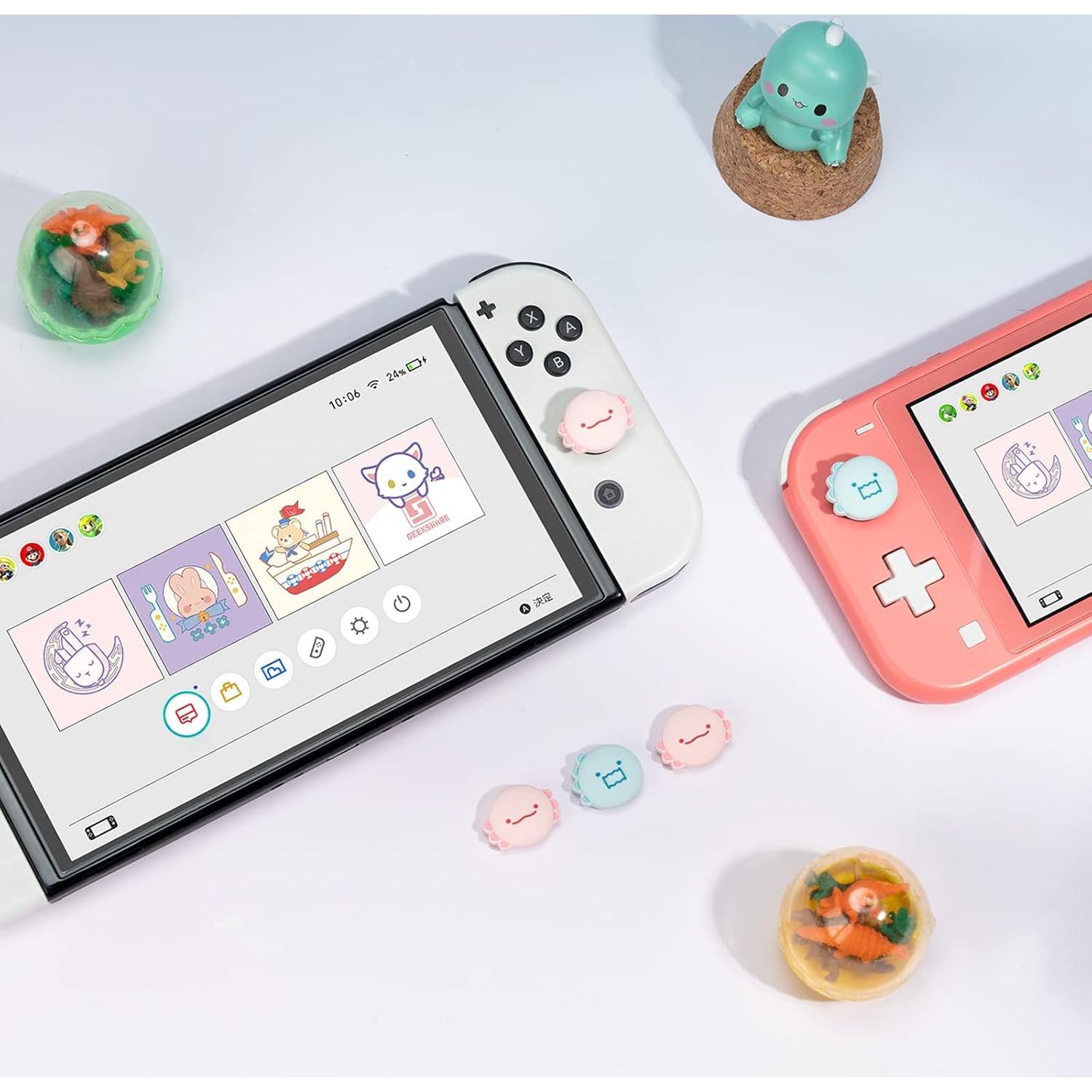 Tapones de Silicona GeekShare para Joy Con - Dinosaurio y Axolote