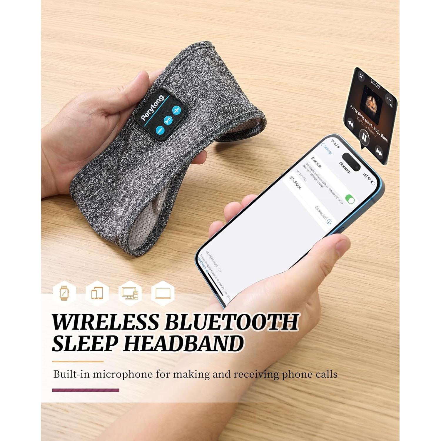 Auriculares para dormir Perytong Bluetooth con altavoces HD