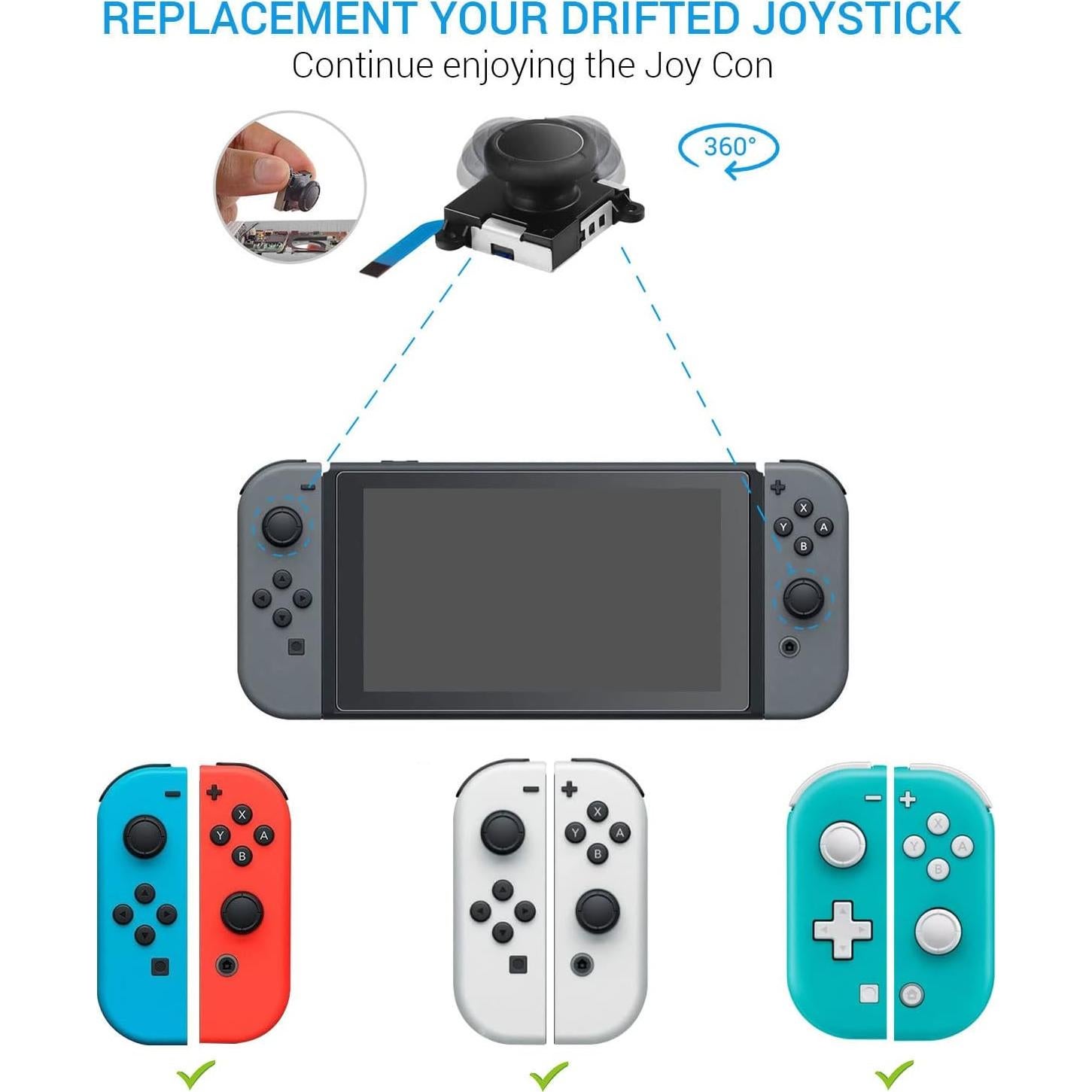 Reemplazo Joystick Joycon JAOYSTII 8 Piezas Negro y Blanco