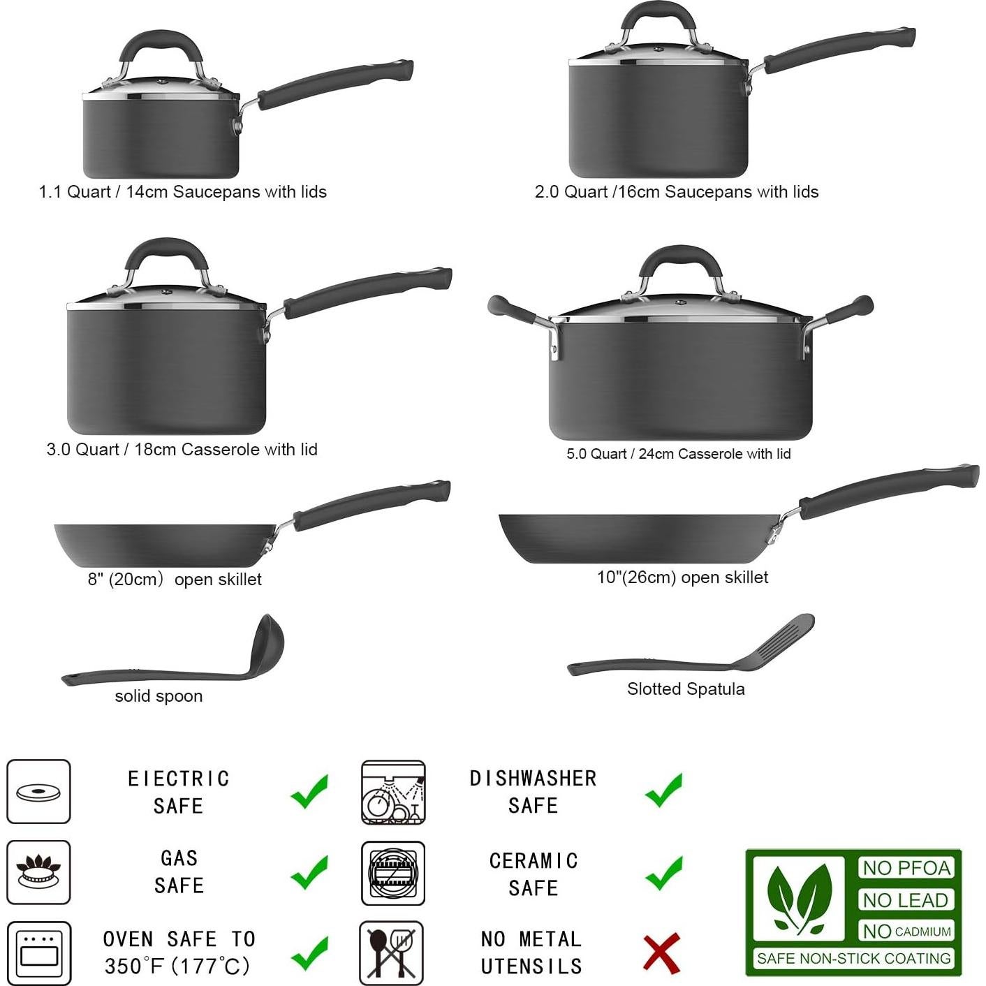 Juego de utensilios de cocina 12 piezas Amazon Basics negro