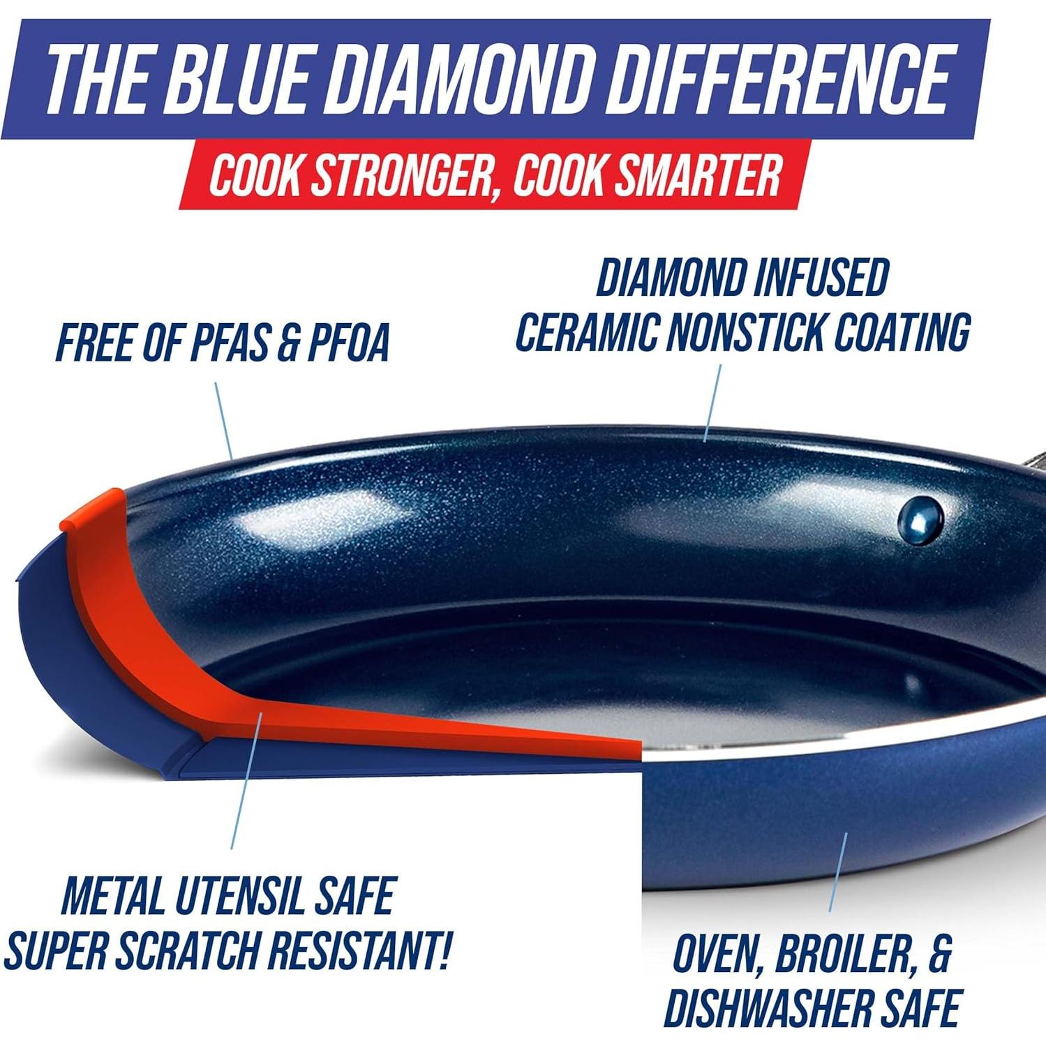 Sartén Jumbo 5QT Blue Diamond Cerámica Antiadherente Azul