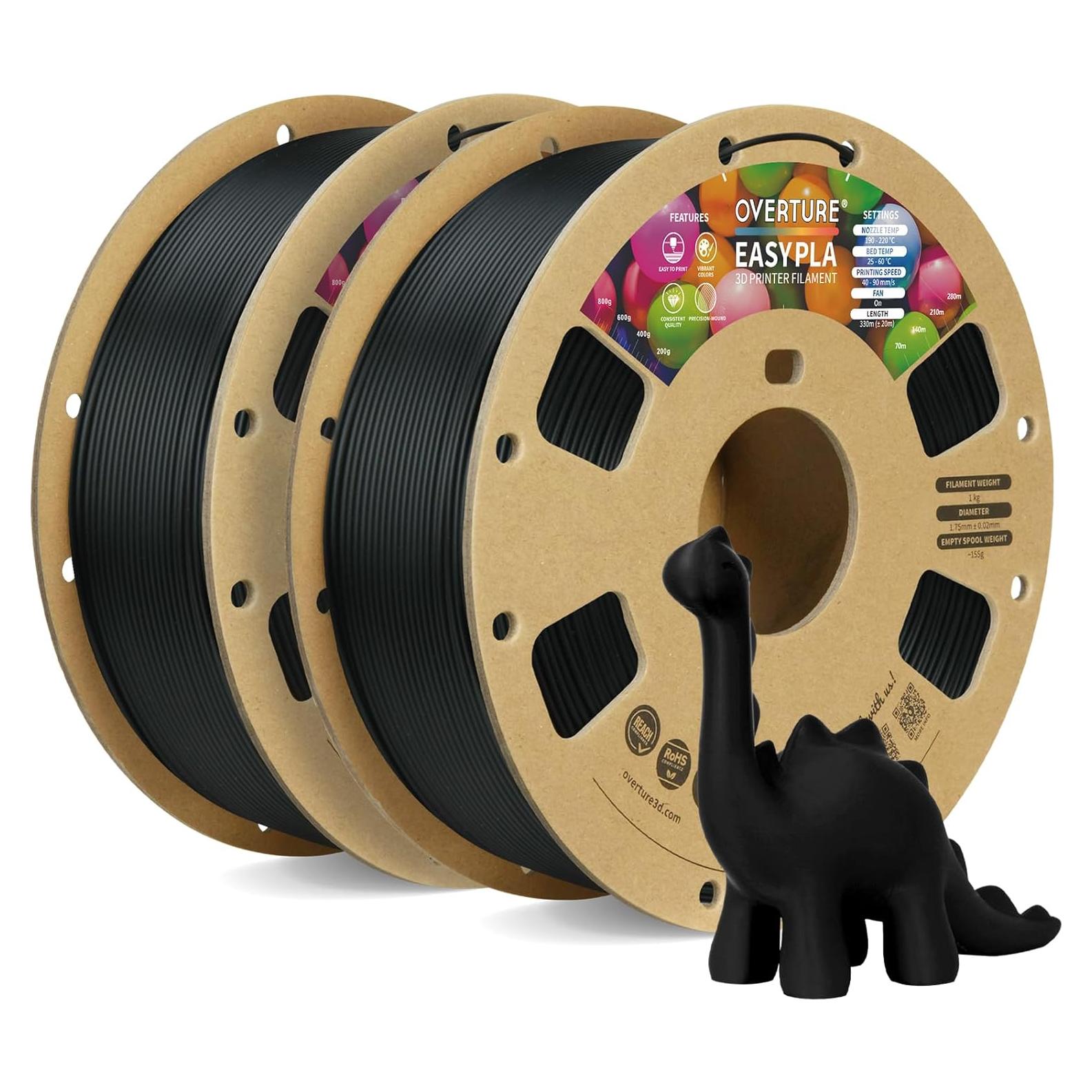 Filamento OVERTURE Easy PLA 1.75mm 2kg Negro para 3D