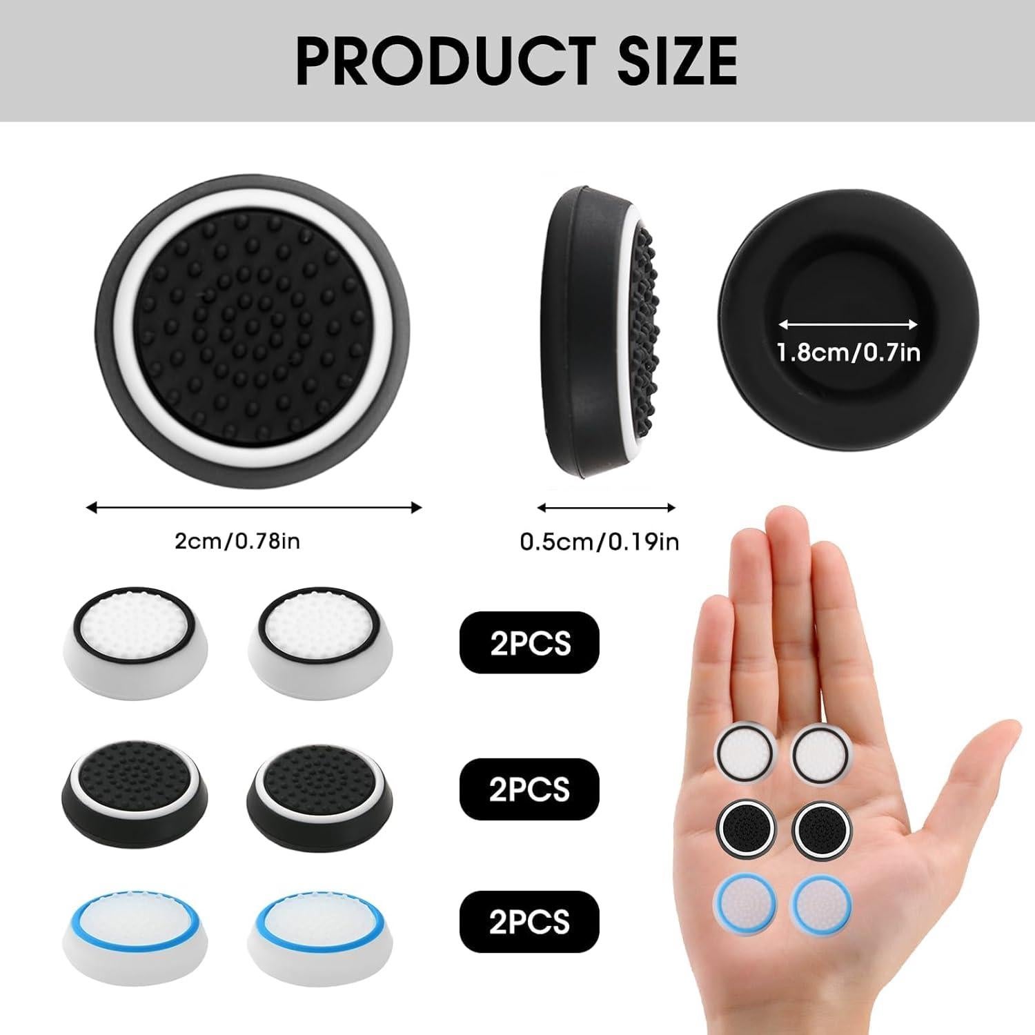 6 Pcs Silicone Performance Thumb Grip Joystick Caps, Full Protection Anti-Slip Anti-Scratch Protective Cover Thumb Joystick Cap Compatible with PS5 PS4 Xbox Series X/S Xbox One Switch Pro Controller