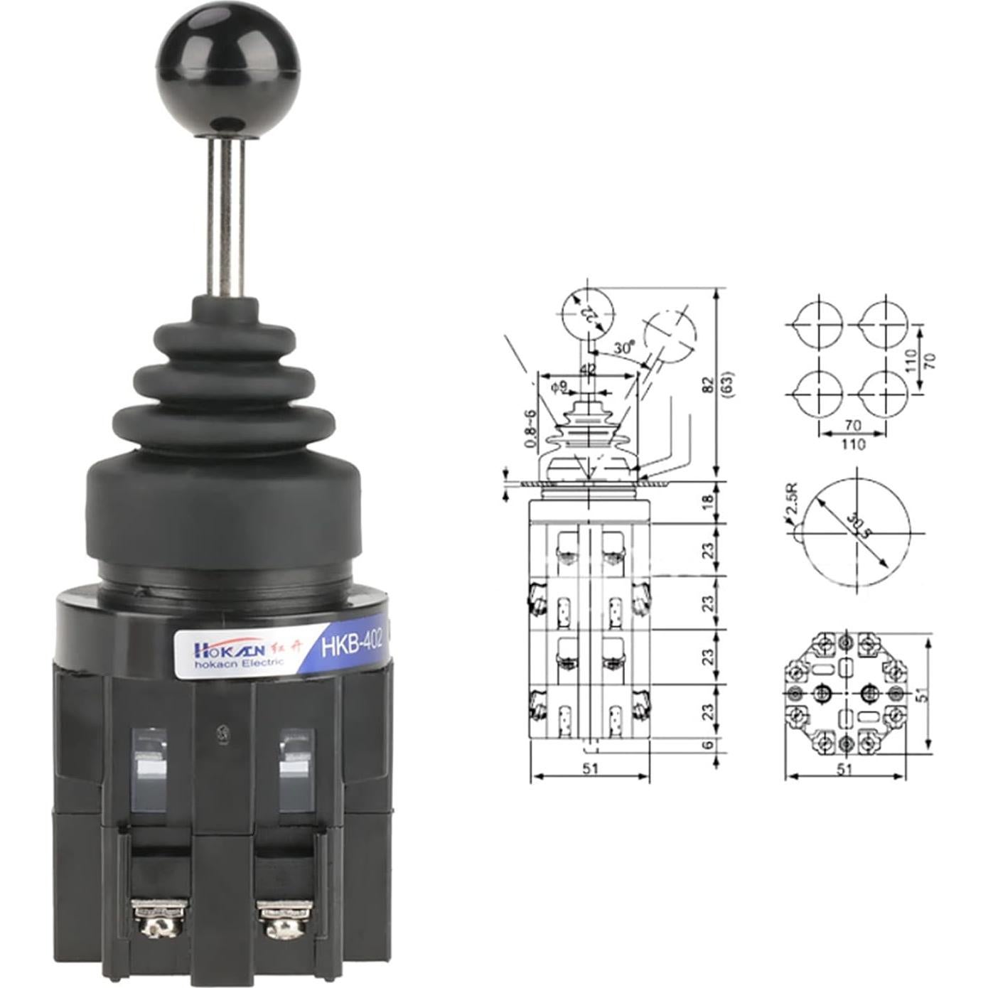 Interruptor Joystick Momentáneo 4 Posiciones CS-402 30mm