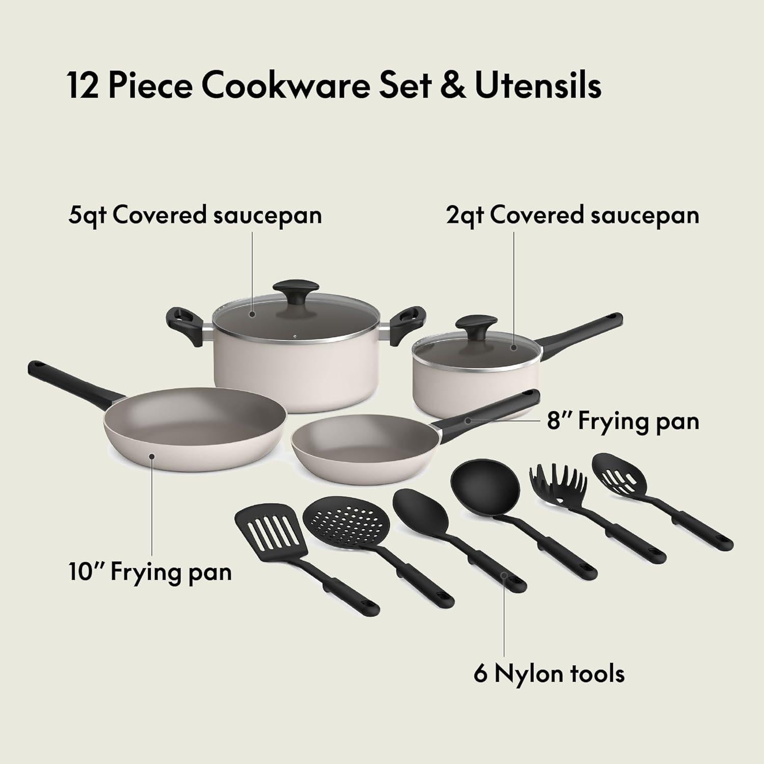 Set de Utensilios de Cocina BELLA 12 Piezas Cerámico Oatmilk