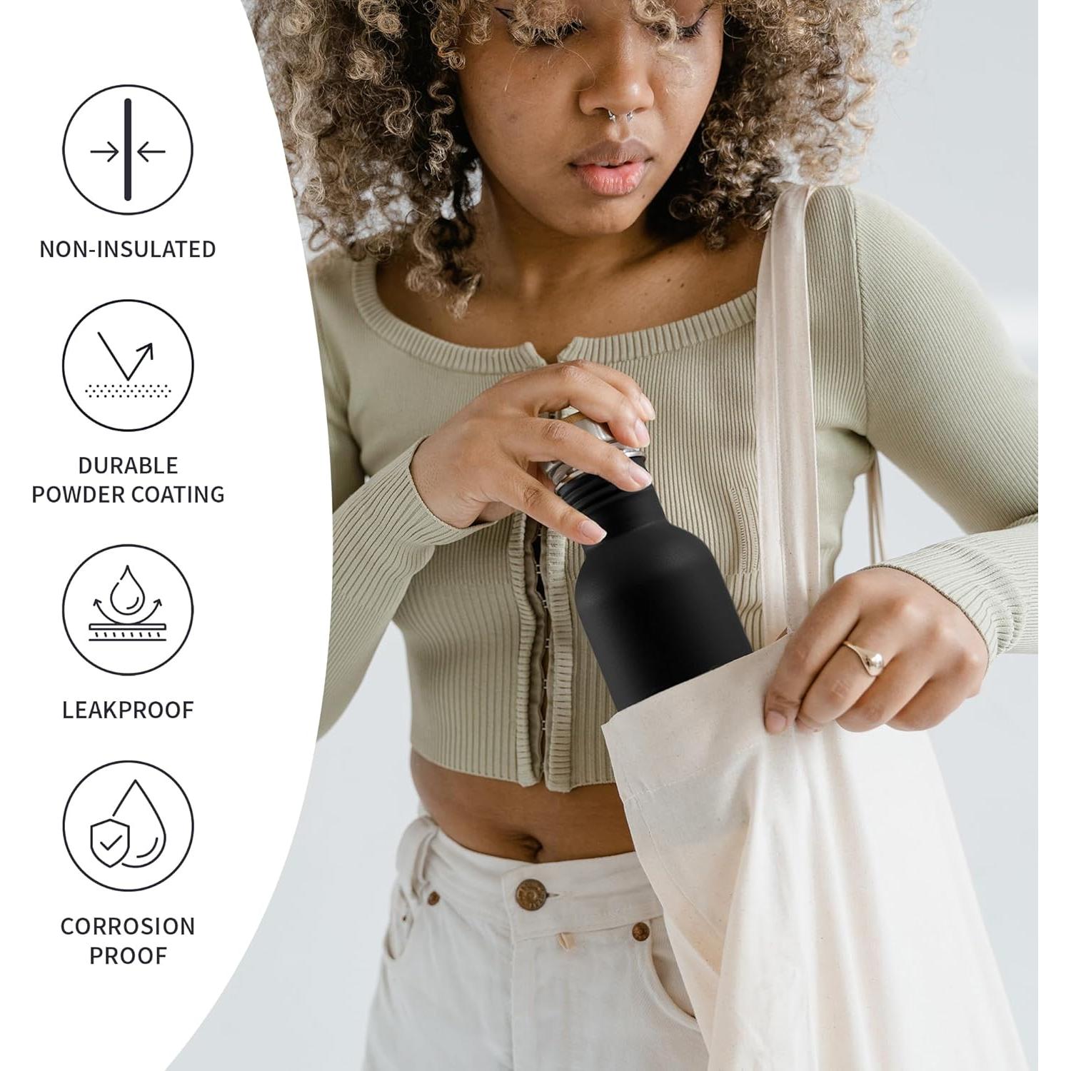 Botella de Agua Bambaw 500ml Acero Inoxidable Negra