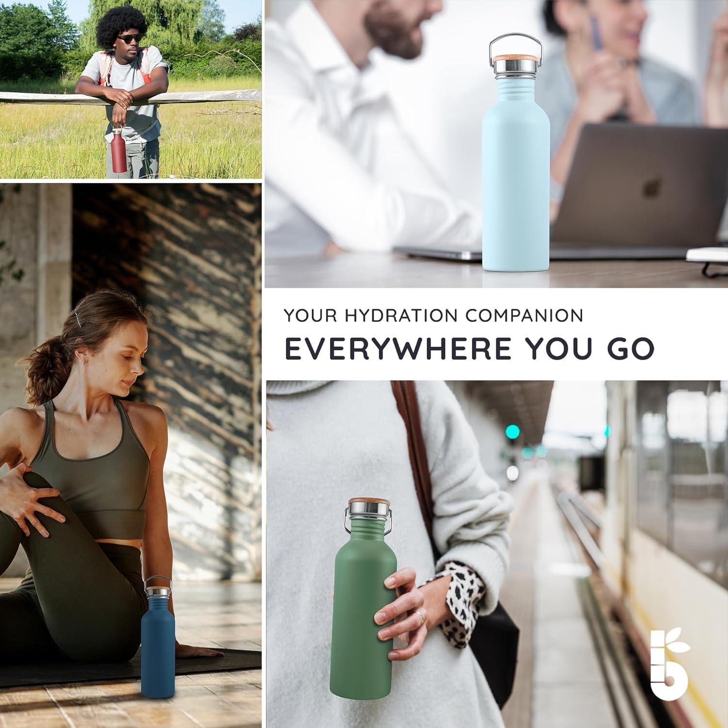 Botella de Agua Bambaw 500ml Acero Inoxidable Negra