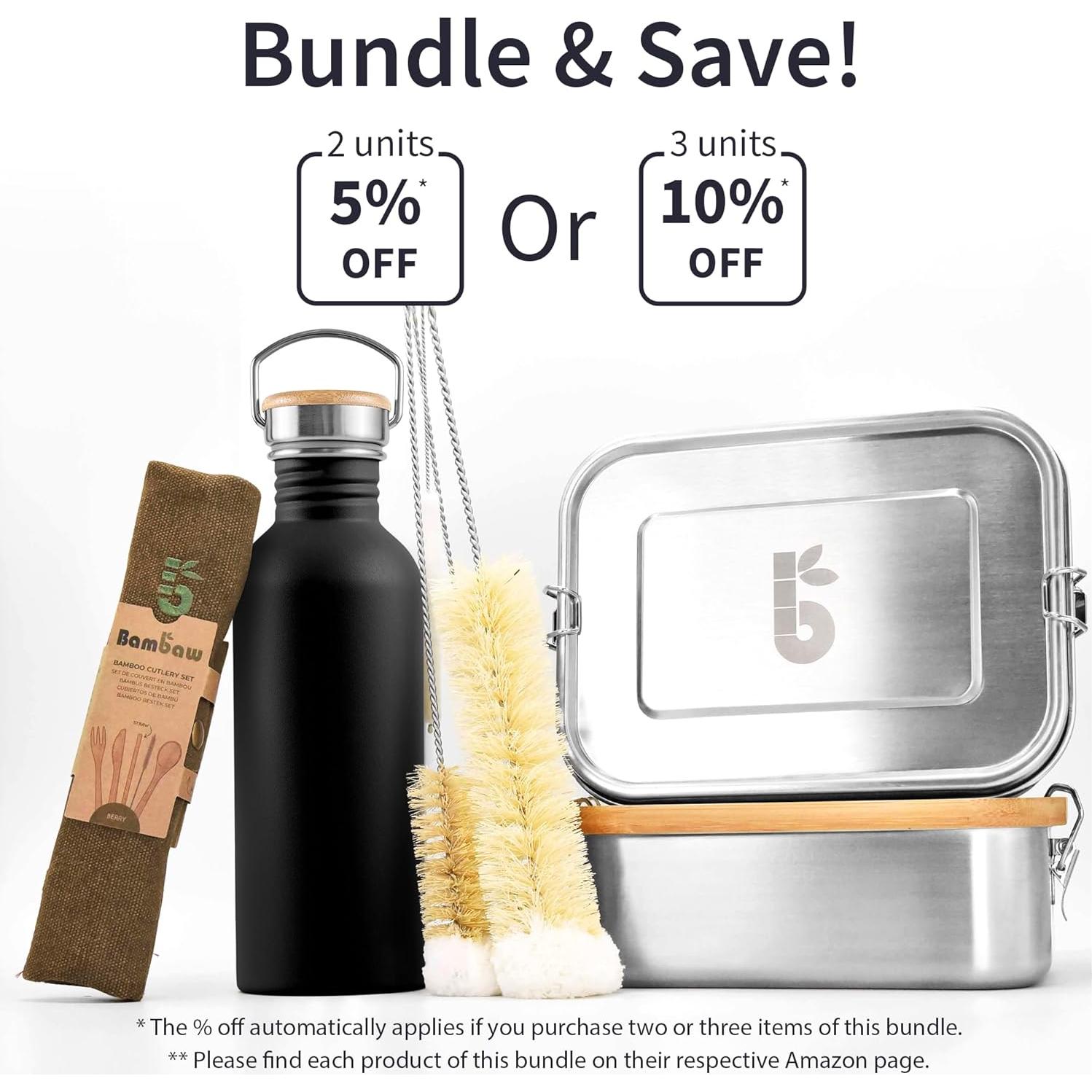 Botella de Agua Bambaw 500ml Acero Inoxidable Negra