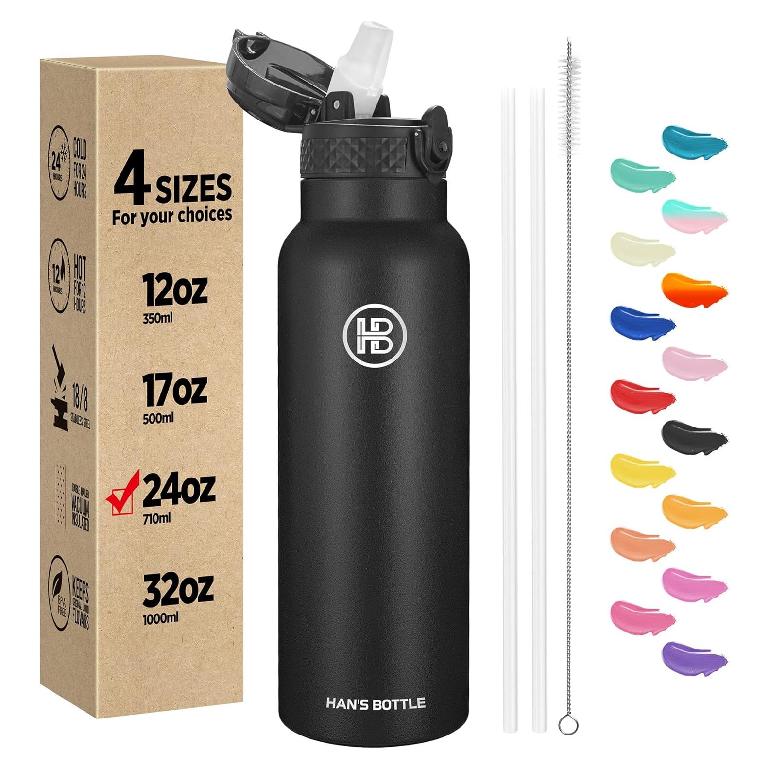 Botella de Agua Deportiva Han's 24 Oz Acero Inoxidable Negro