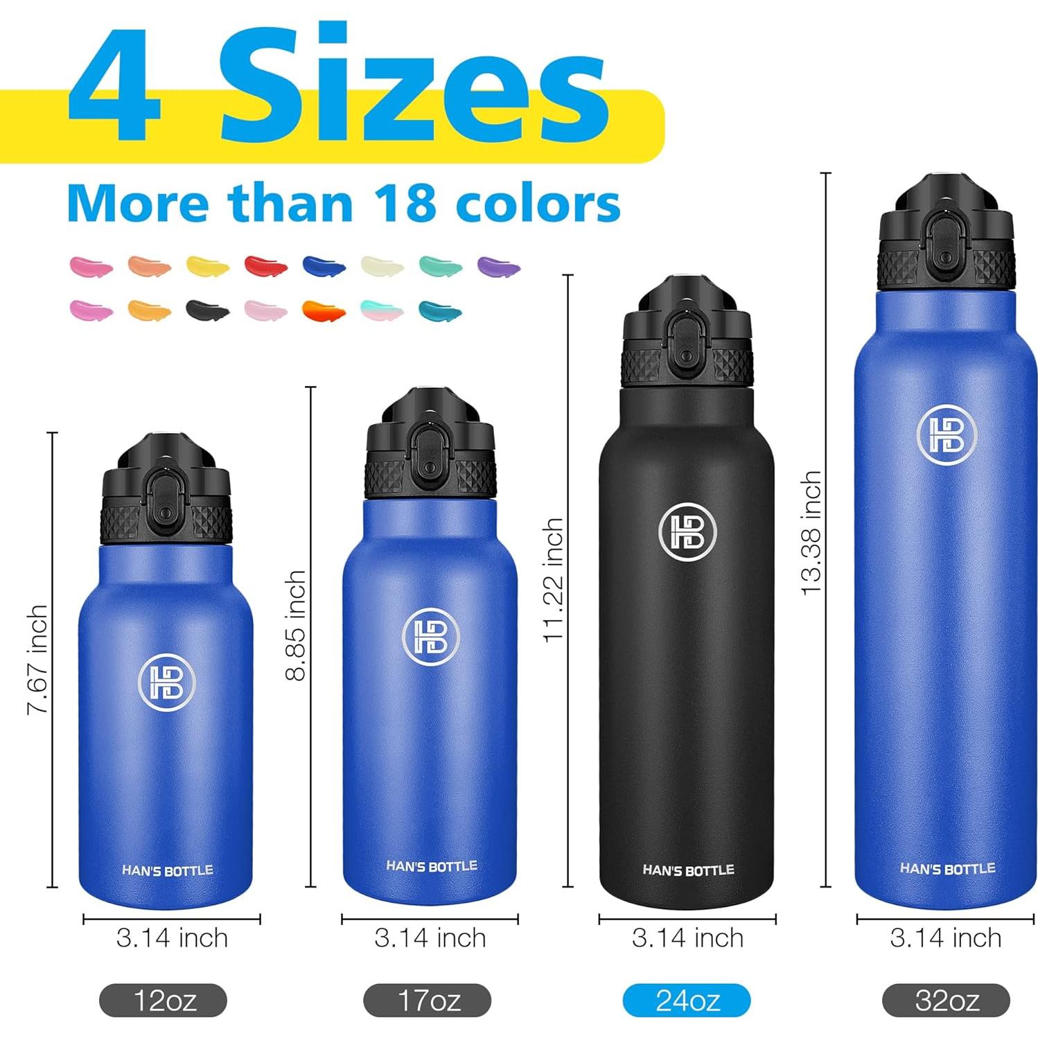 Botella de Agua Deportiva Han's 24 Oz Acero Inoxidable Negro