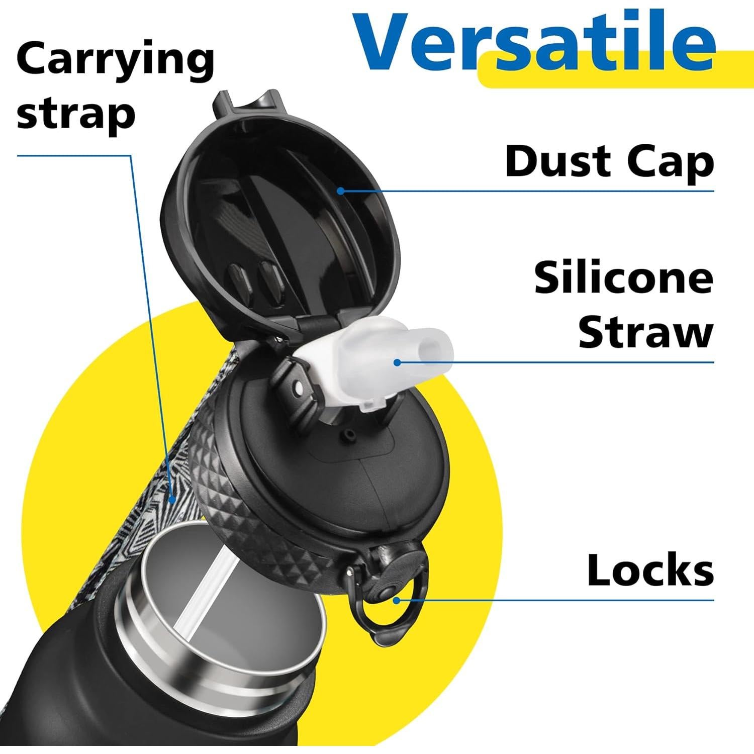 Botella de Agua Deportiva Han's 24 Oz Acero Inoxidable Negro