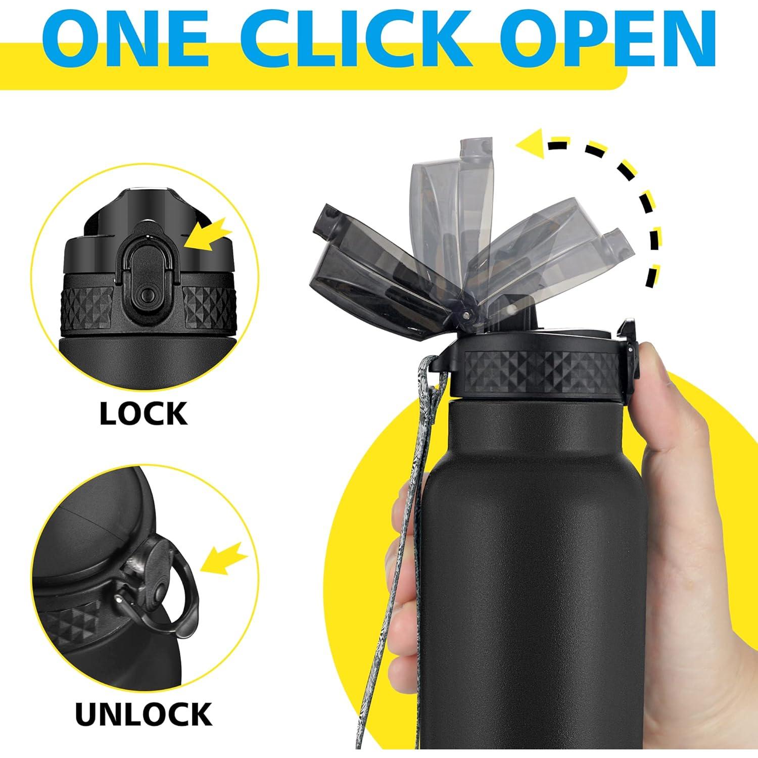 Botella de Agua Deportiva Han's 24 Oz Acero Inoxidable Negro