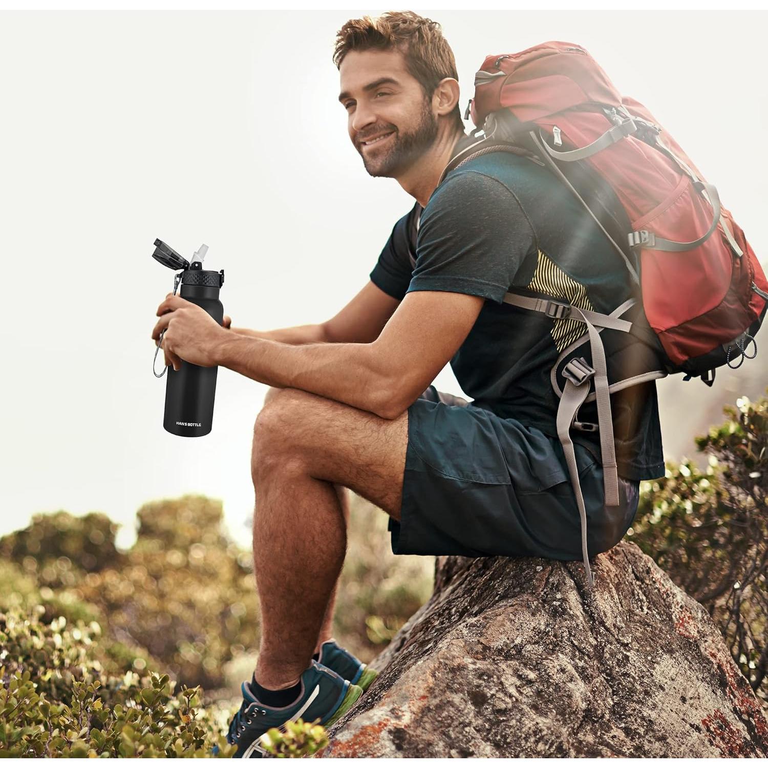 Botella de Agua Deportiva Han's 24 Oz Acero Inoxidable Negro