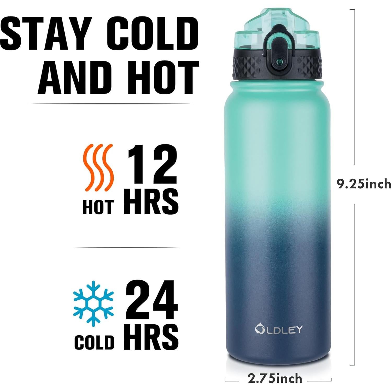 Botella de Agua Aislada OLDLEY 591ml Acero Inoxidable 3 Tapas