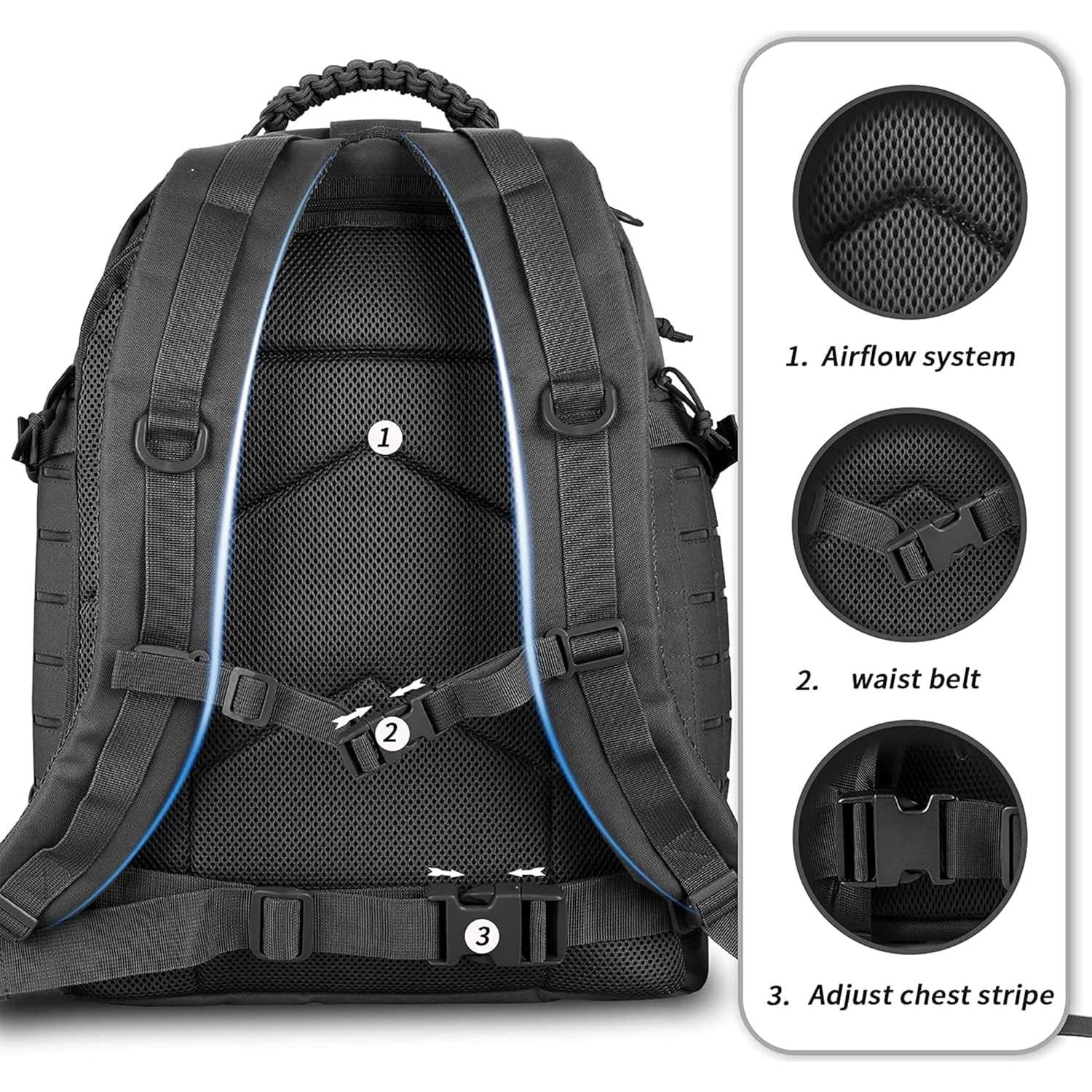 Mochila Táctica Militar WINCENT 45L Negra para Camping