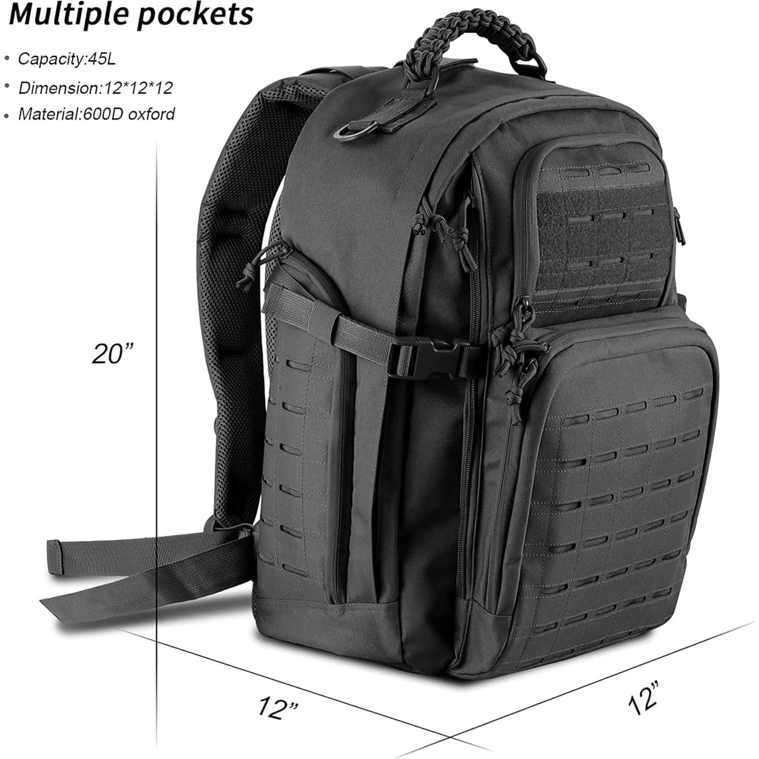 Mochila Táctica Militar WINCENT 45L Negra para Camping