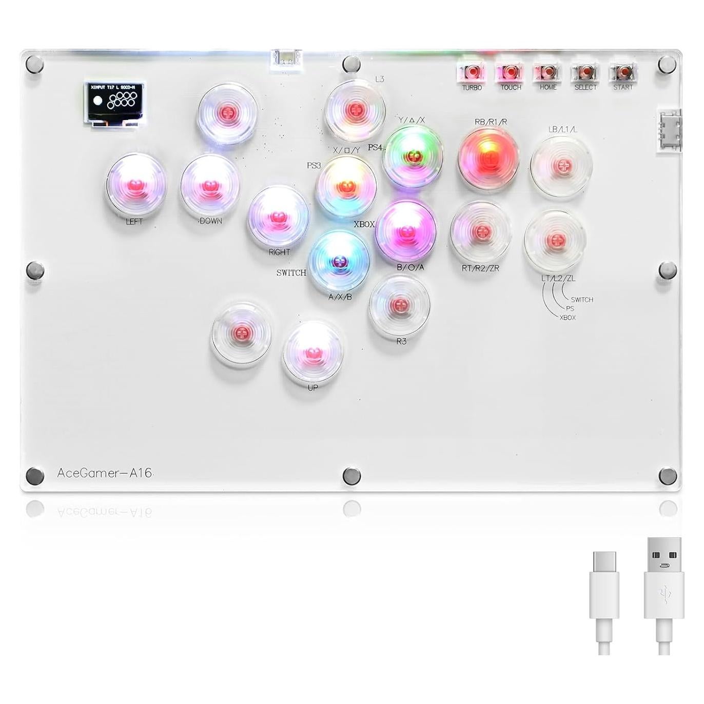 Arcade Stick AceGamer T16 Blanco 16 Teclas RGB Turbo