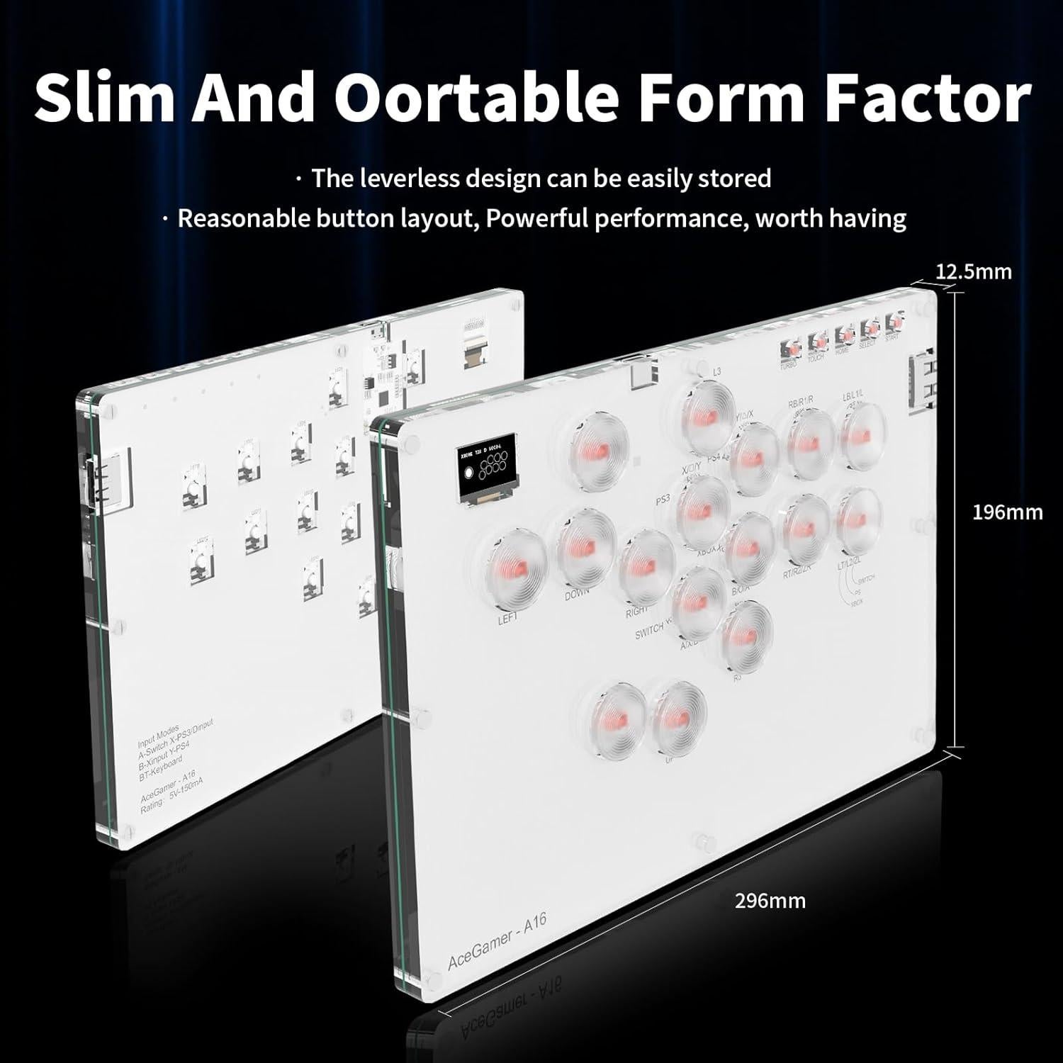Arcade Stick AceGamer T16 Blanco 16 Teclas RGB Turbo