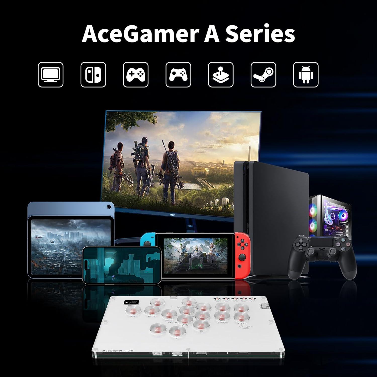 Arcade Stick AceGamer T16 Blanco 16 Teclas RGB Turbo