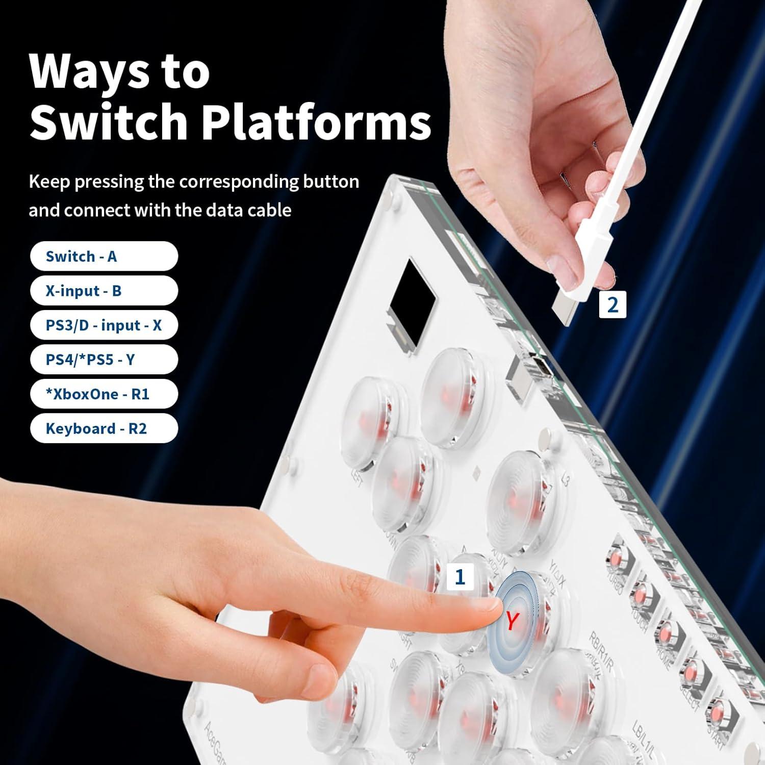 Arcade Stick AceGamer T16 Blanco 16 Teclas RGB Turbo