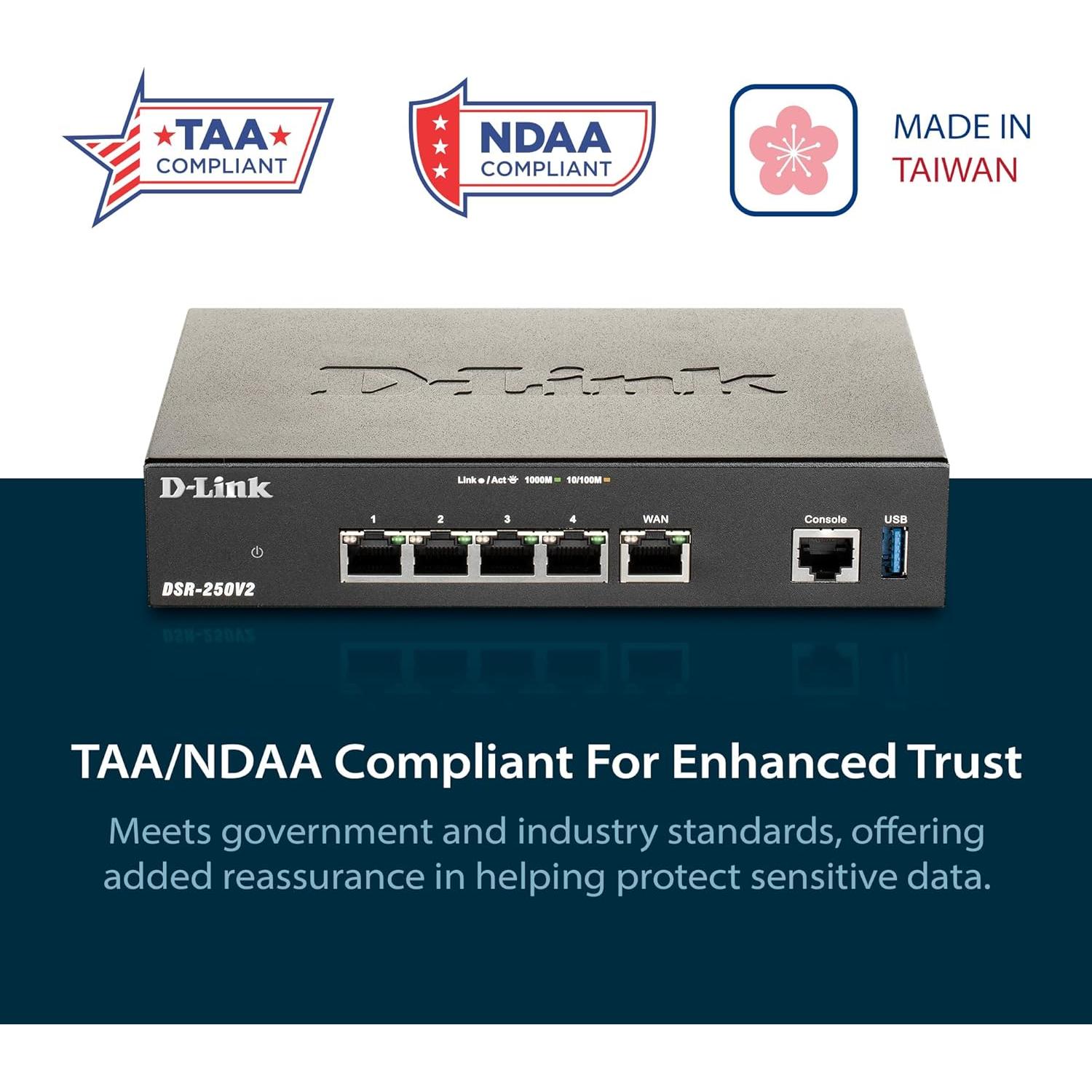 Router VPN D-Link DSR-250V2 | 4 Puertos Gigabit | Seguridad Alta