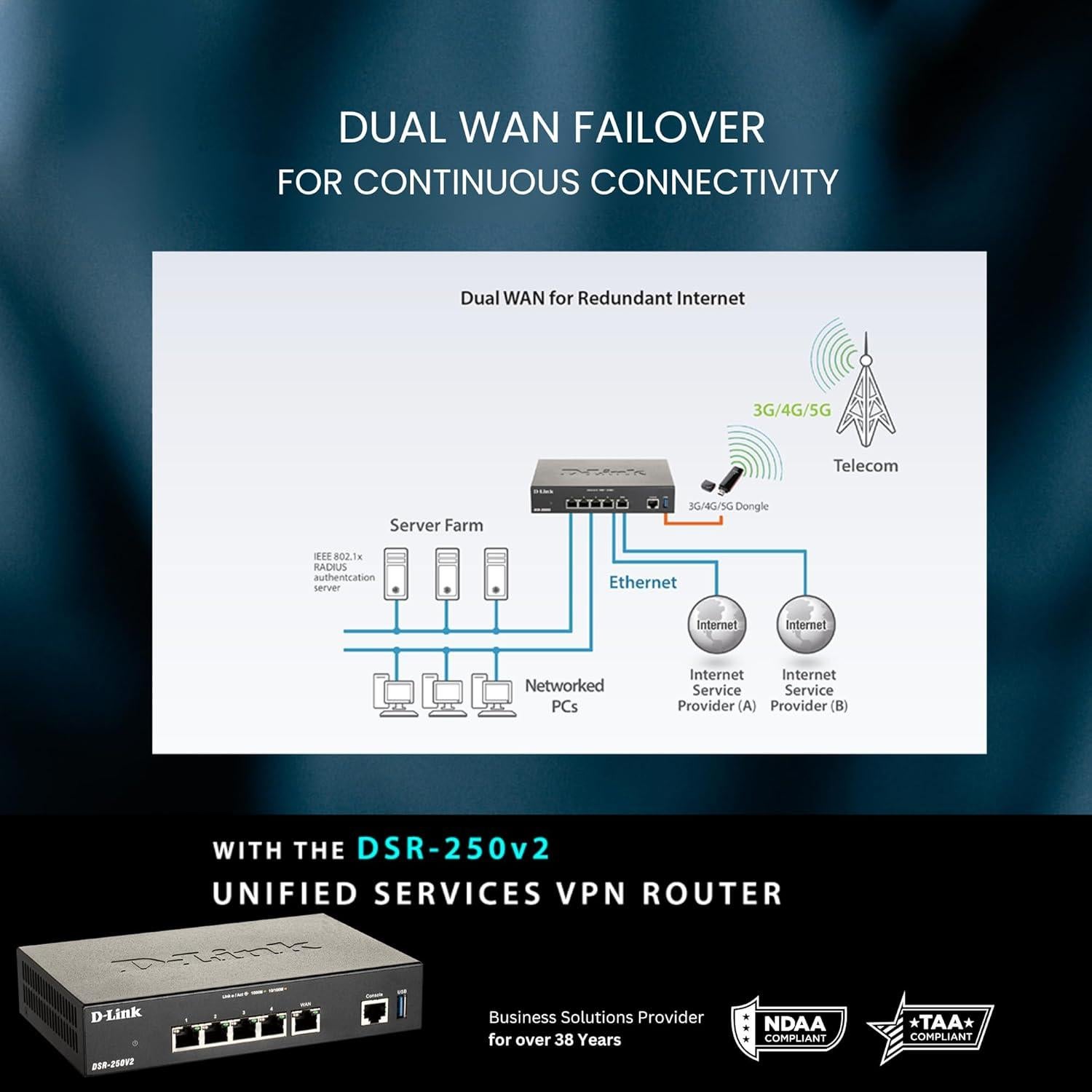 Router VPN D-Link DSR-250V2 | 4 Puertos Gigabit | Seguridad Alta