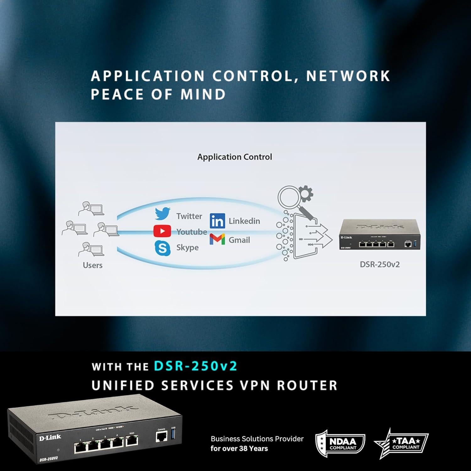 Router VPN D-Link DSR-250V2 | 4 Puertos Gigabit | Seguridad Alta
