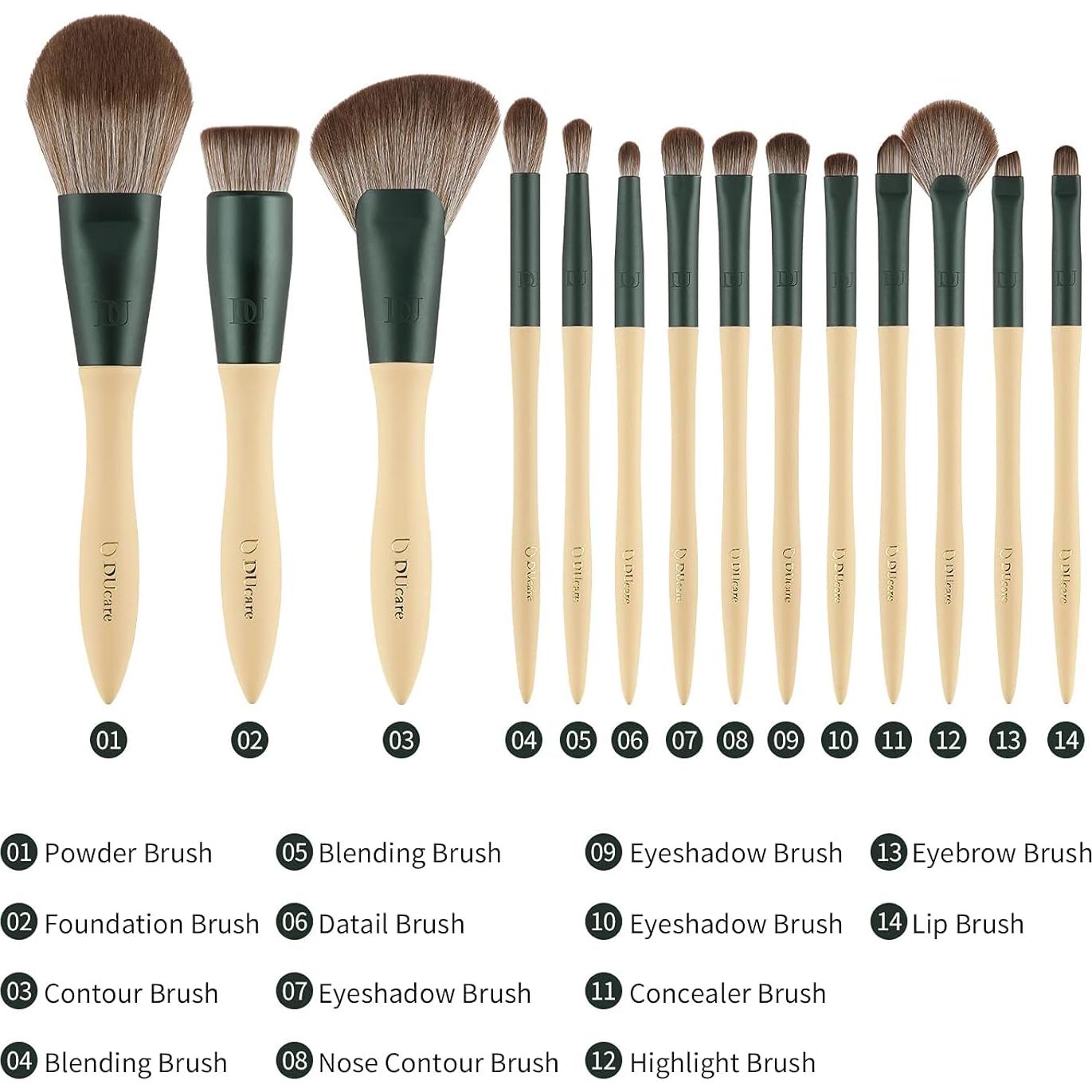 Set de Pinceles de Maquillaje DUcare 14Pcs + 3 Esponjas