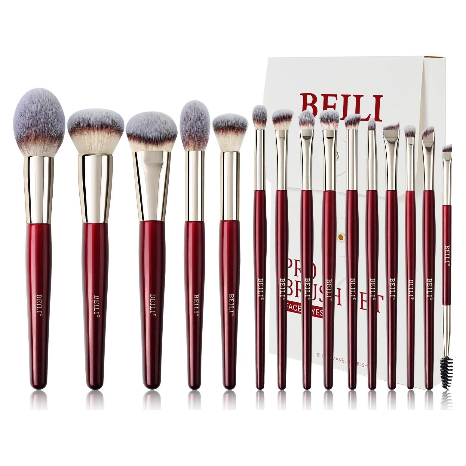 Conjunto de Brochas de Maquillaje BEILI 15Pcs Rojo