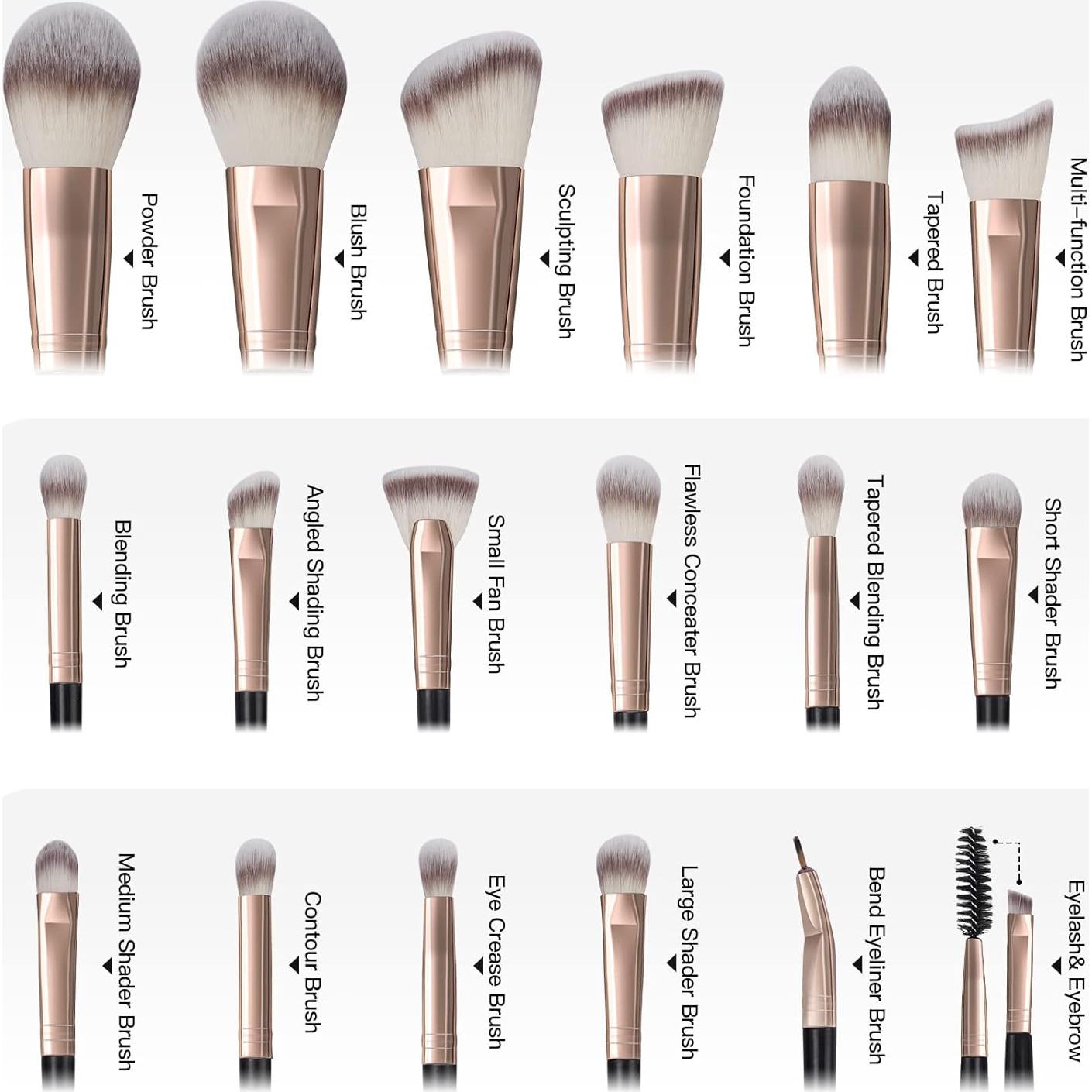 Pinceles de Maquillaje MAANGE 18 Pcs Kit Profesional Café