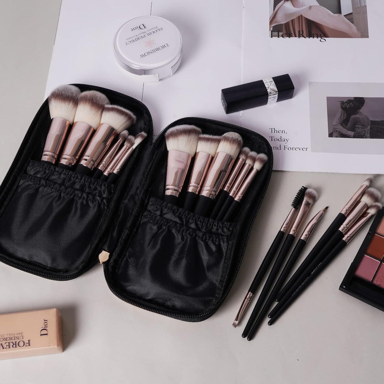 Pinceles de Maquillaje MAANGE 18 Pcs Kit Profesional Café
