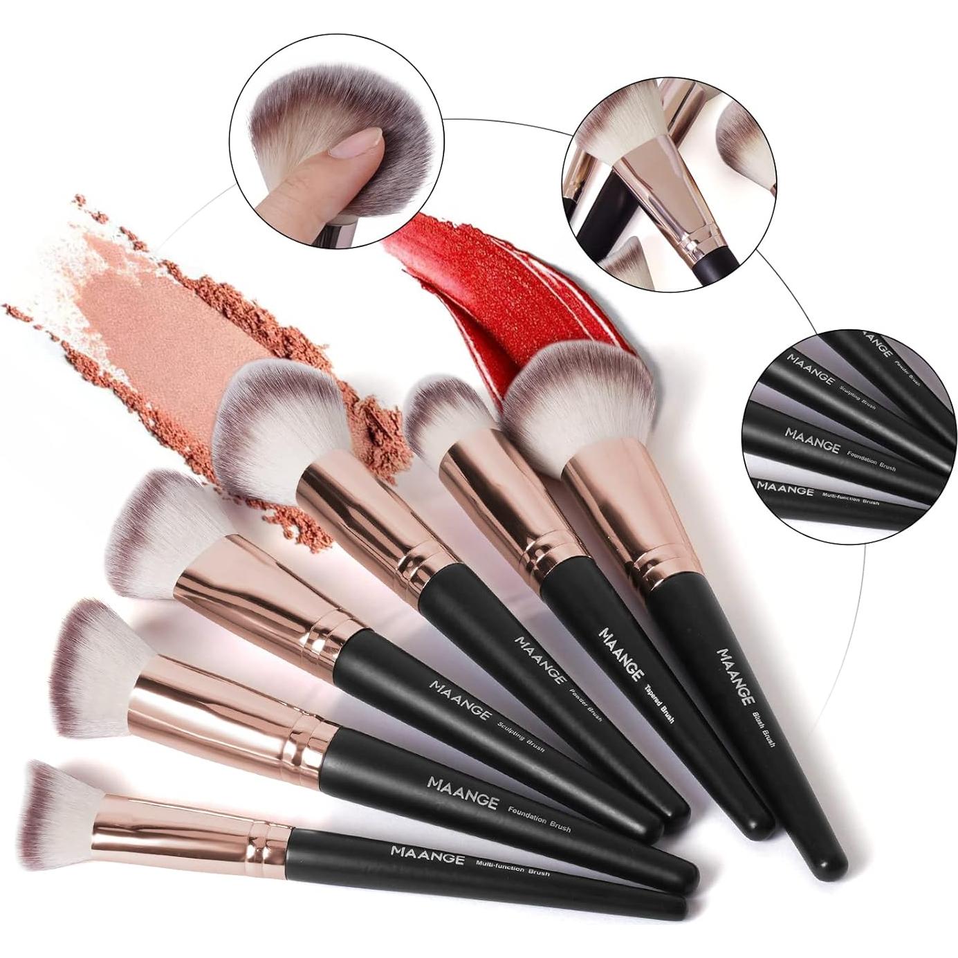 Pinceles de Maquillaje MAANGE 18 Pcs Kit Profesional Café