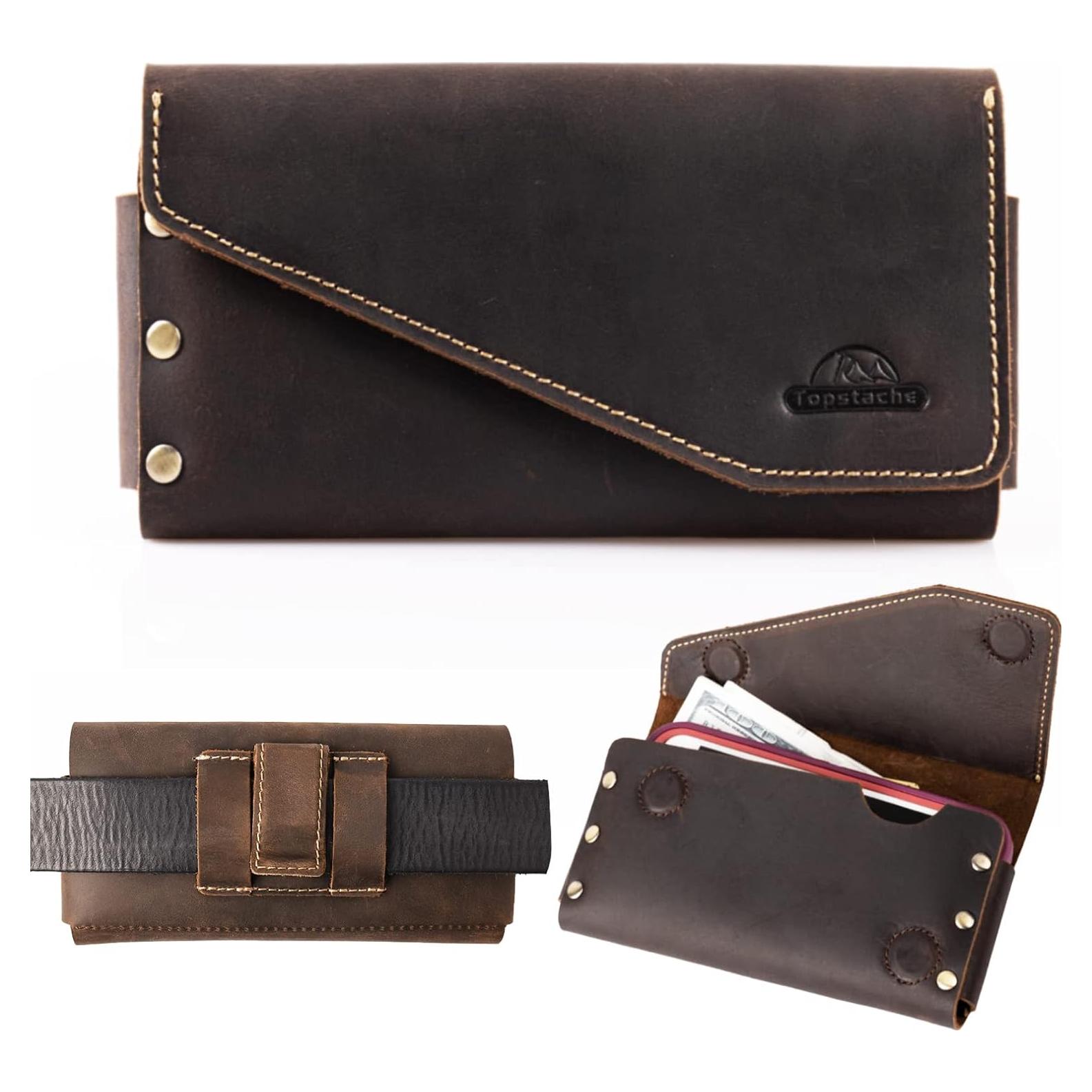 Funda de cuero Topstache XL marrón para S23/iPhone 14 Pro