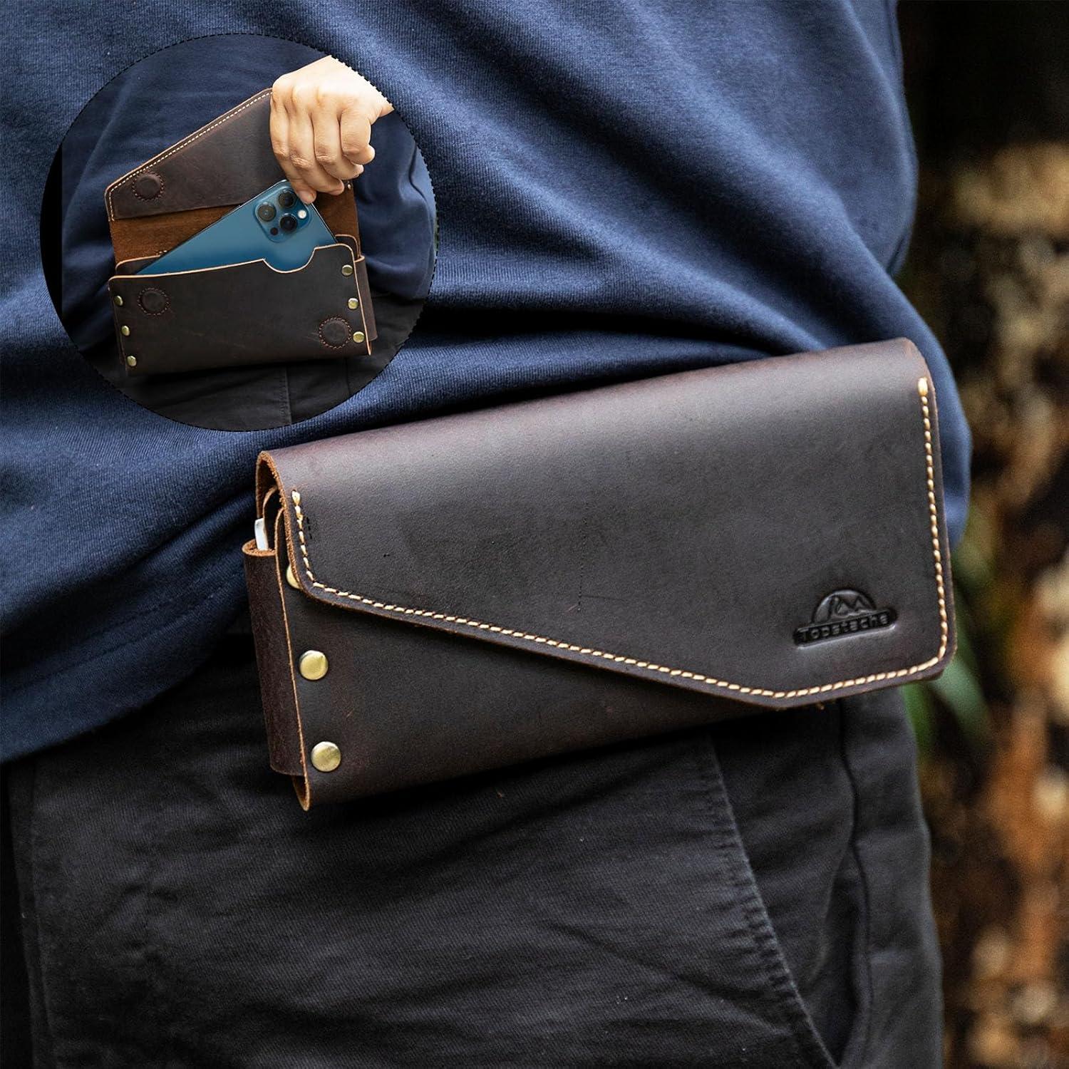 Funda de cuero Topstache XL marrón para S23/iPhone 14 Pro