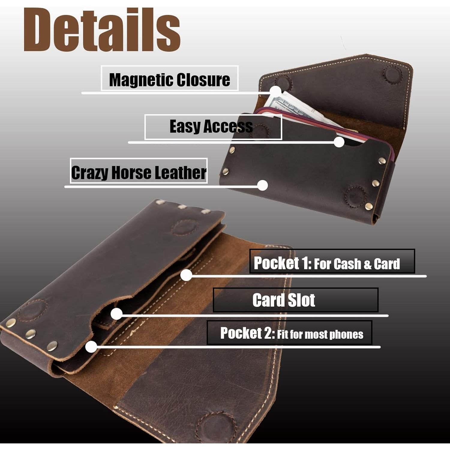 Funda de cuero Topstache XL marrón para S23/iPhone 14 Pro