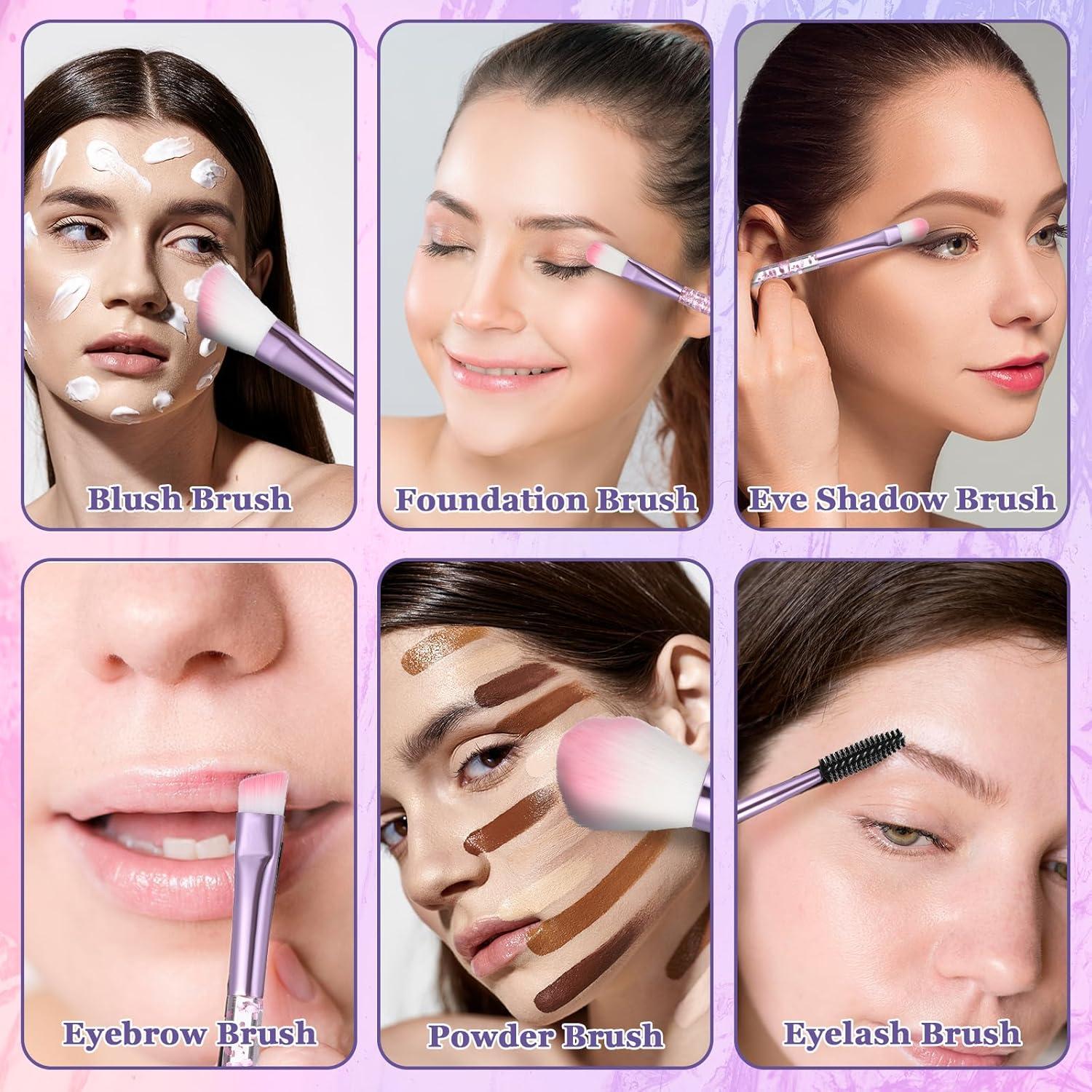 Juego de 15 Brochas de Maquillaje Rosa AOZUO 18 cm