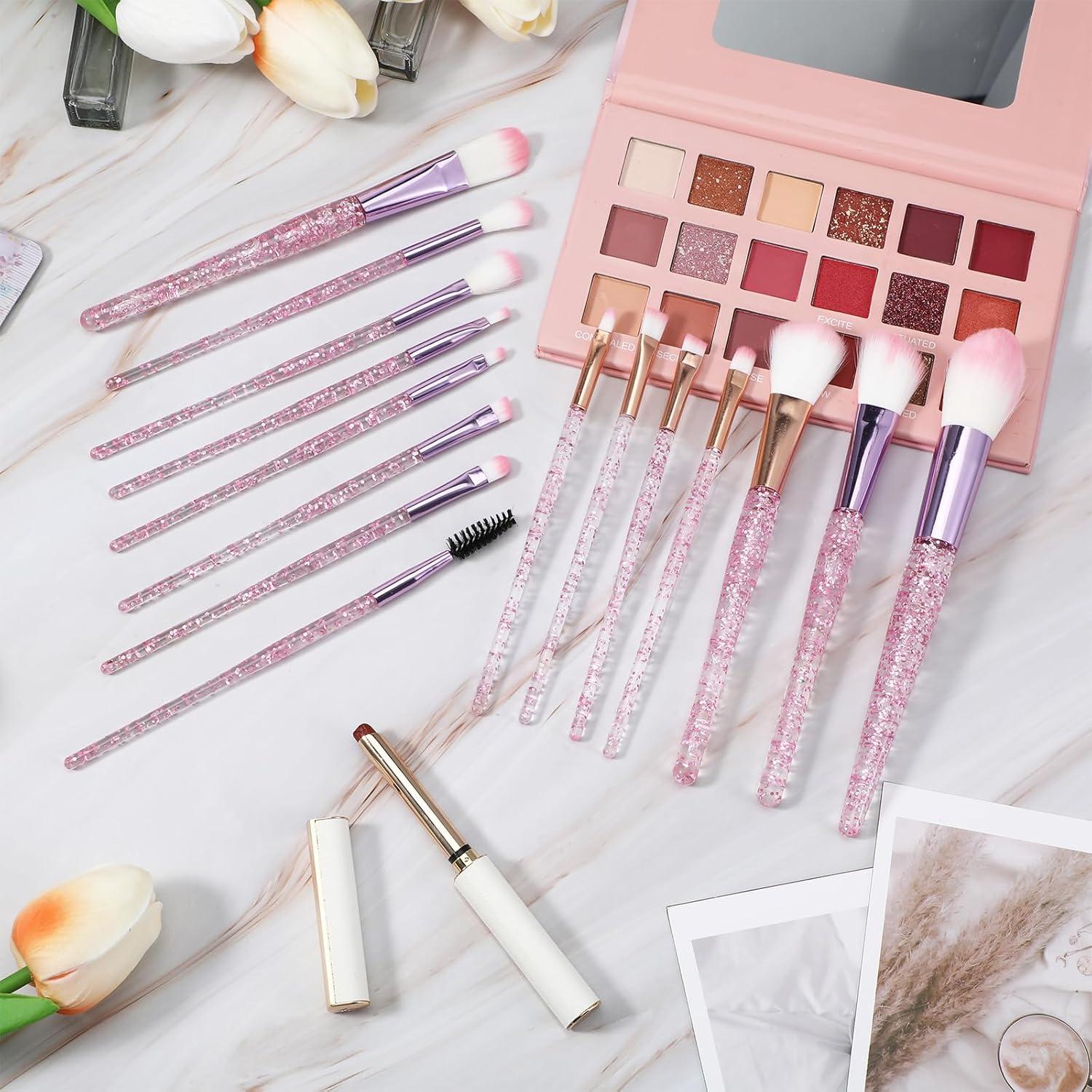 Juego de 15 Brochas de Maquillaje Rosa AOZUO 18 cm