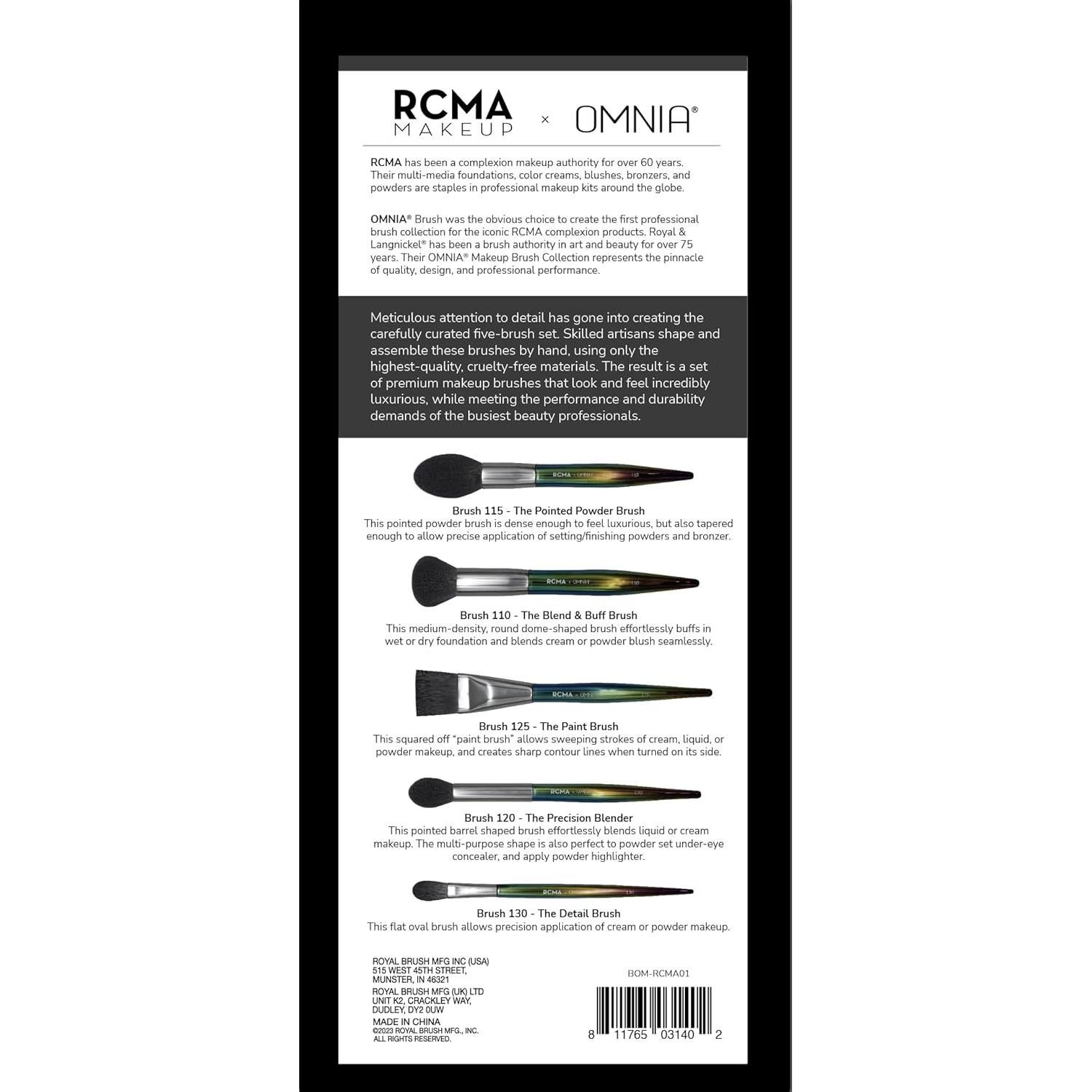 Set de Brochas de Maquillaje RCMA 5pc Fibra Sintética Premium