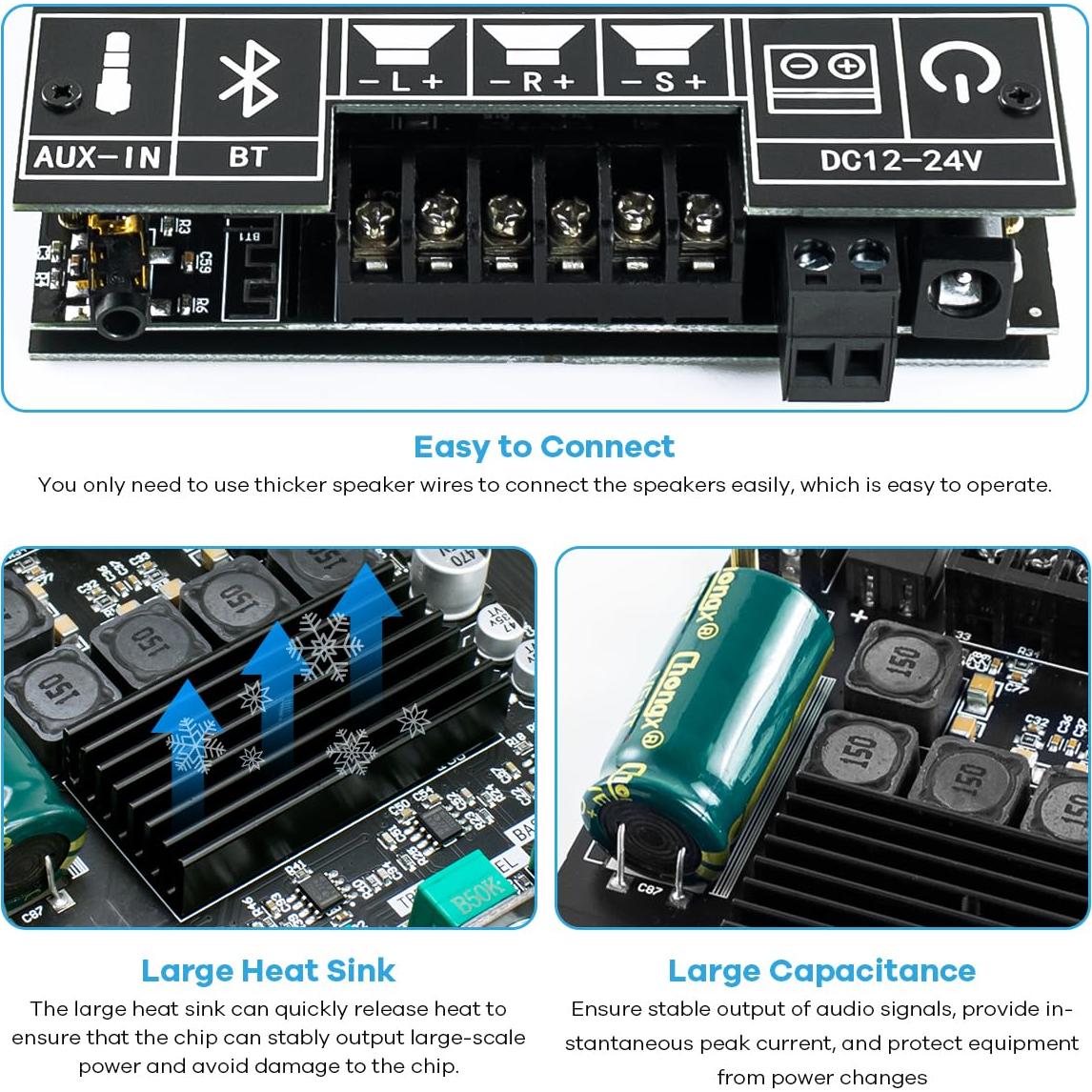 Amplificador 2.1 Canales Bluetooth 5.0 50W+50W+100W Hosyond