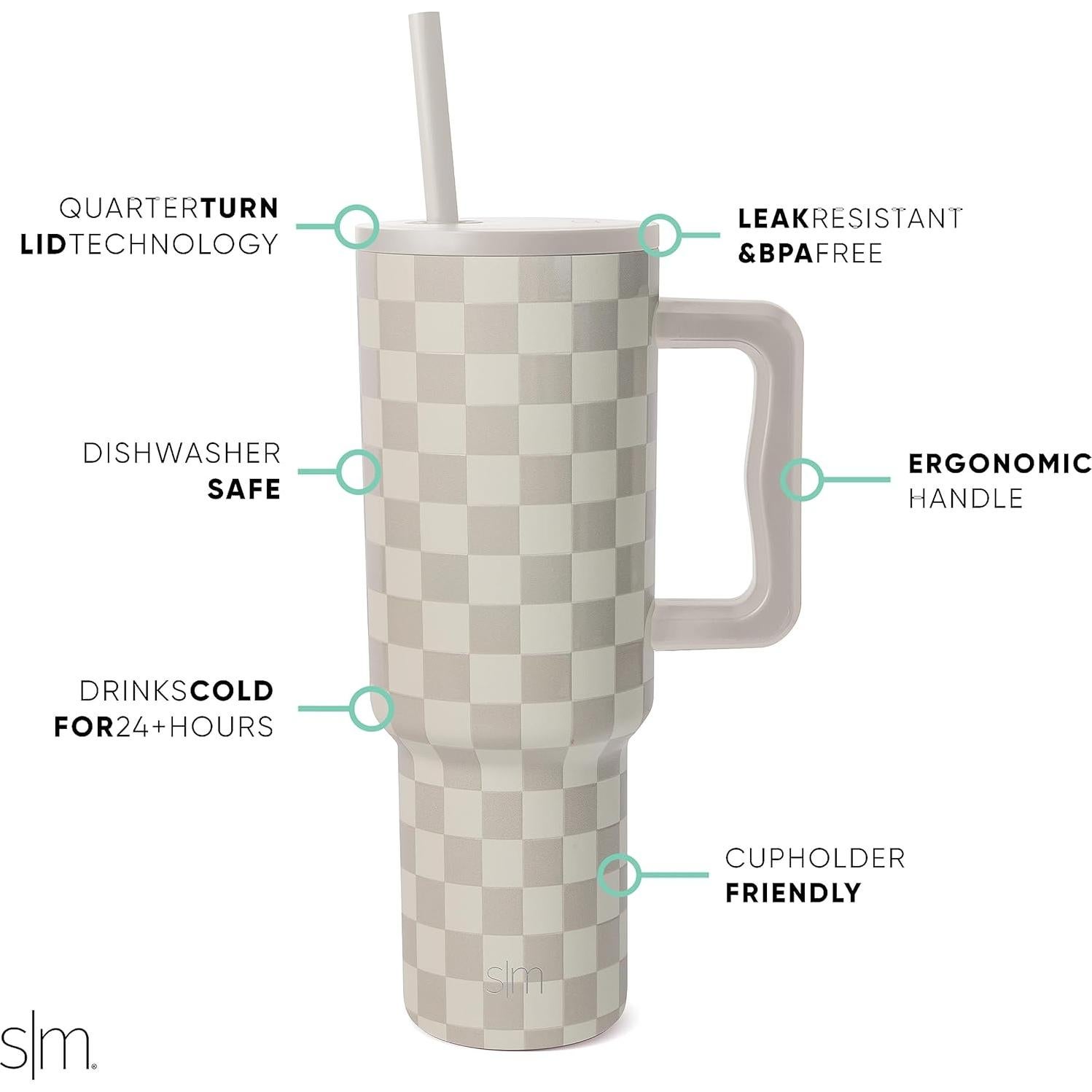 Vaso Tumbler Simple Modern 1.18 L con Asa y Tapa Popote