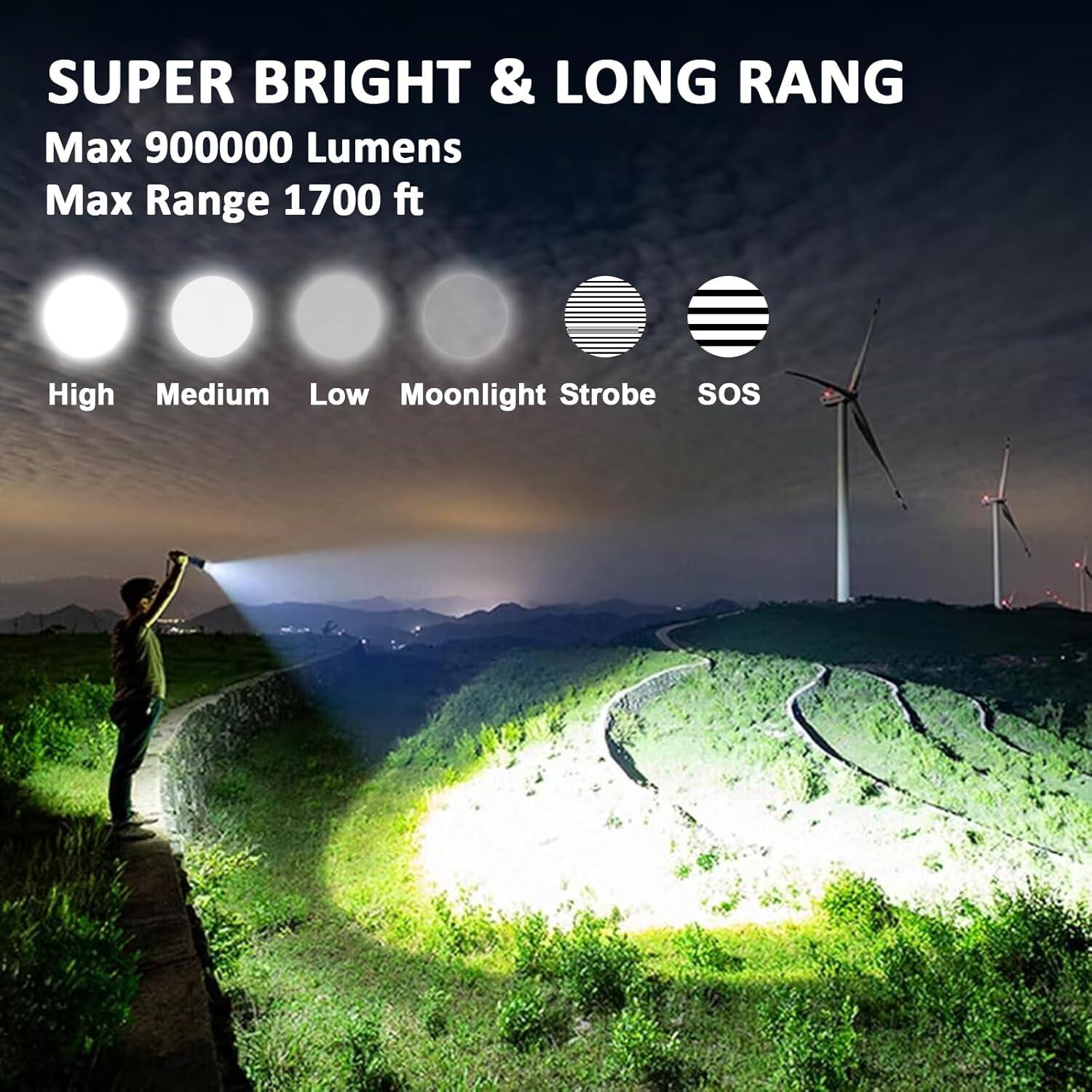 Linterna LED Táctica TUBORGO 900000 Lúmenes Recargable