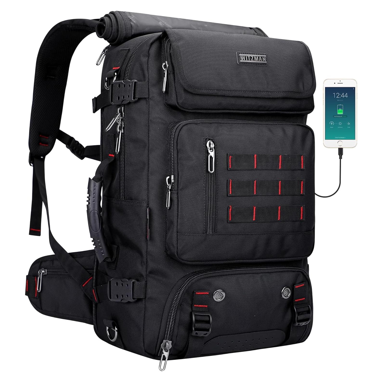 Mochila de viaje WITZMAN B682 Nylon 37.9L USB Negro