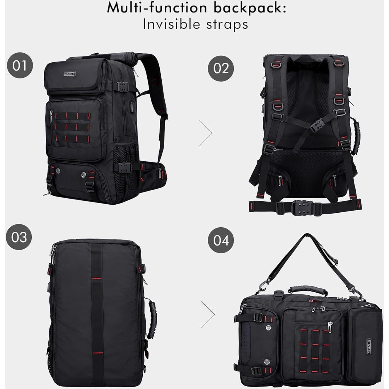 Mochila de viaje WITZMAN B682 Nylon 37.9L USB Negro