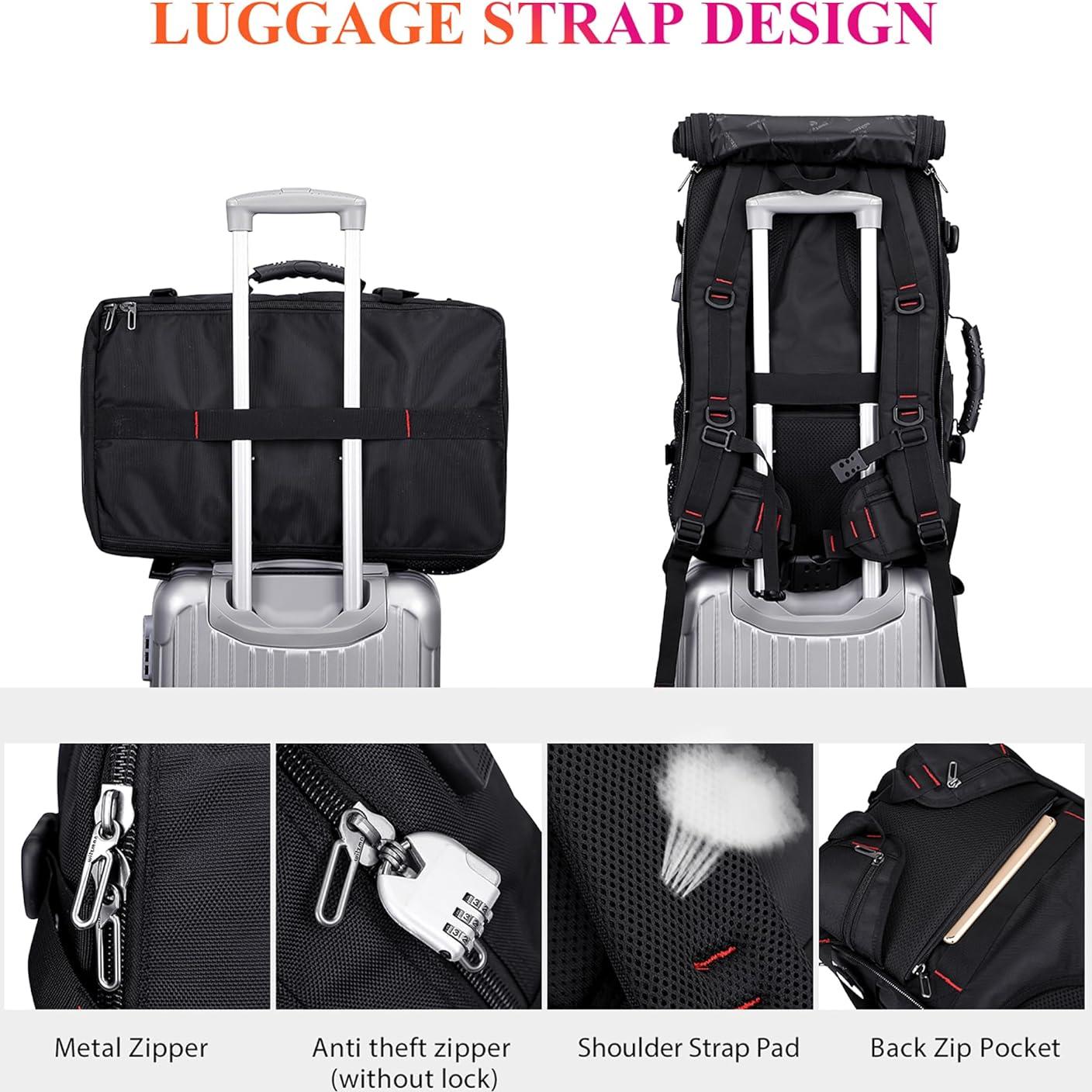 Mochila de viaje WITZMAN B682 Nylon 37.9L USB Negro