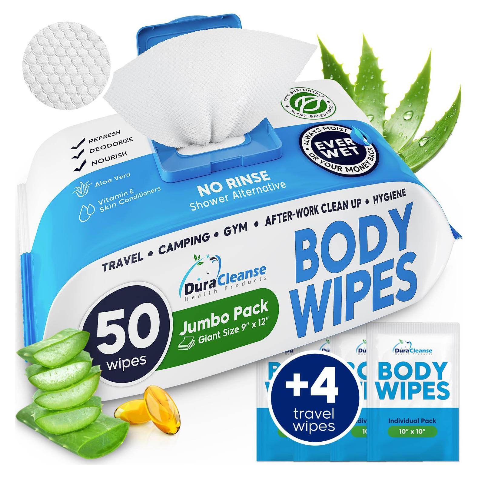 Toallitas Corporales XL Duracleanse 50 Pzas + 4 Viaje