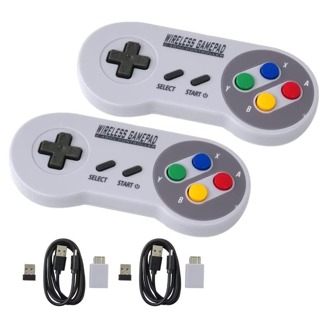 2-Pack 2.4G Wireless Cordless Controller for SNES Classic Version (SNES Mini) or SFC Classic Version (SFC Mini), Game Joystick with USB Wireless Receiver Supported for PC/MacBook Devices (US Ship)