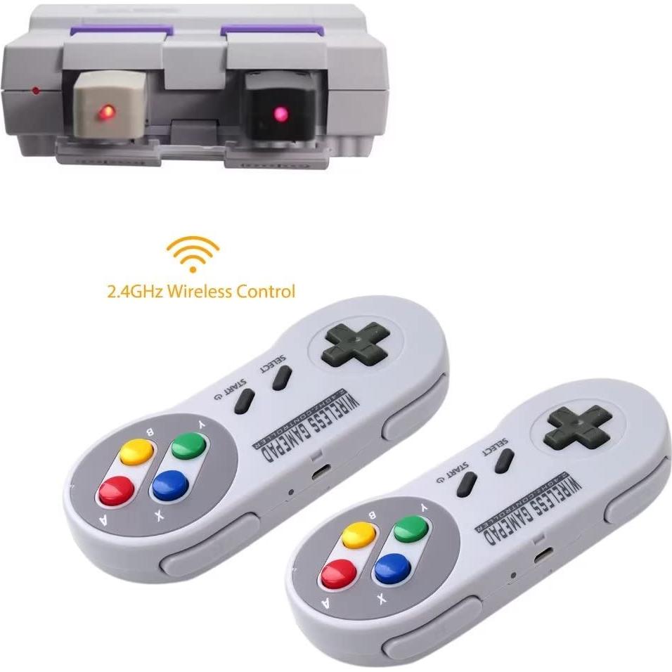 2-Pack 2.4G Wireless Cordless Controller for SNES Classic Version (SNES Mini) or SFC Classic Version (SFC Mini), Game Joystick with USB Wireless Receiver Supported for PC/MacBook Devices (US Ship)