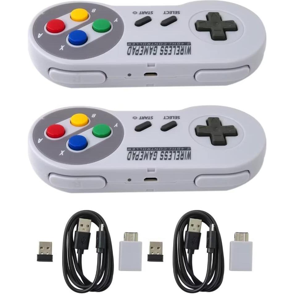 2-Pack 2.4G Wireless Cordless Controller for SNES Classic Version (SNES Mini) or SFC Classic Version (SFC Mini), Game Joystick with USB Wireless Receiver Supported for PC/MacBook Devices (US Ship)