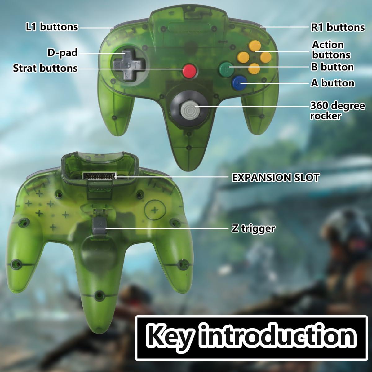 Controlador N64 Loner Retro con Cable 2 Piezas Verde y Púrpura